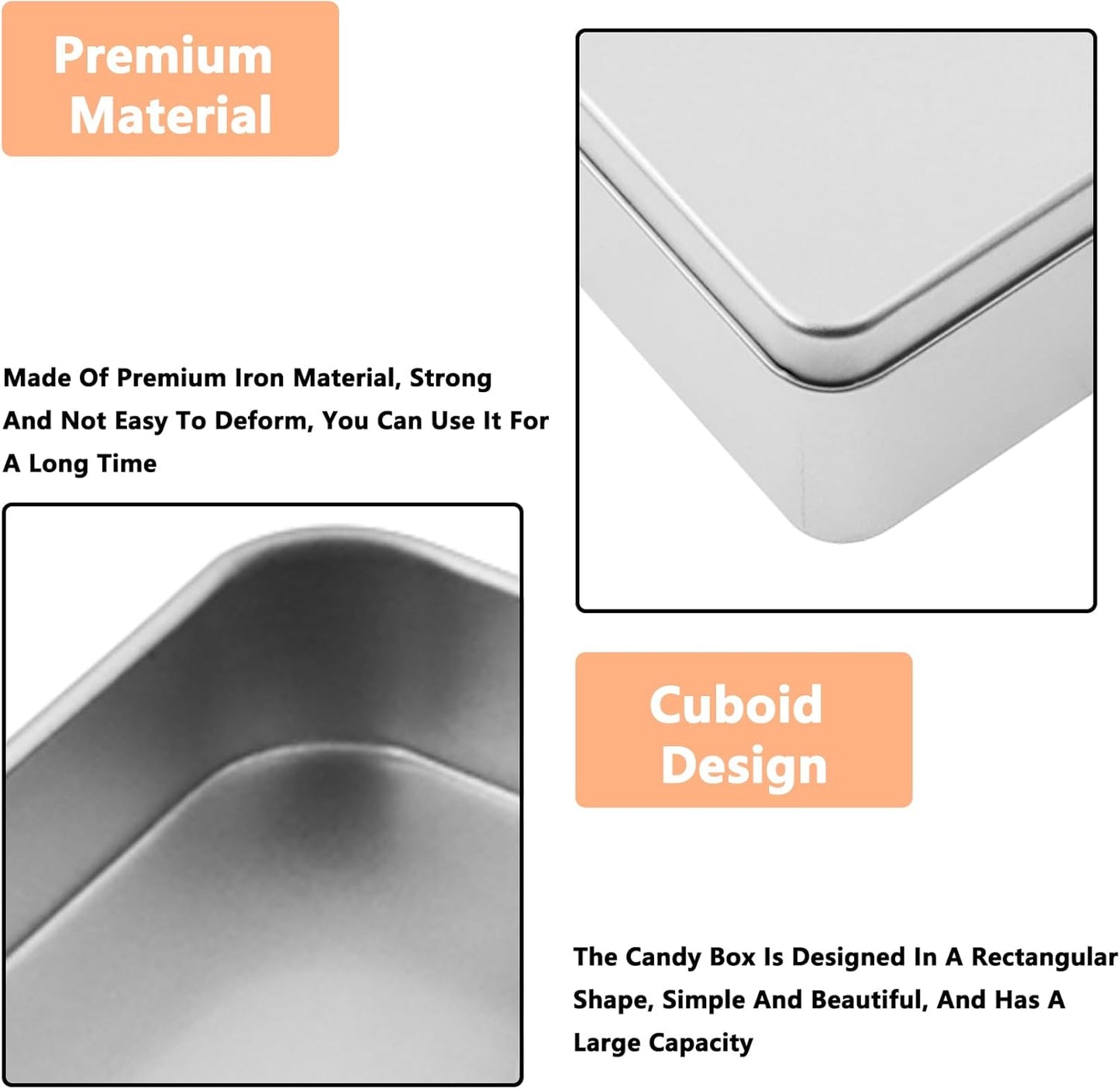 Metal Empty Boxes, Tin Boxes with Lid,Small Silver Tin Boxes,Stackable Organizer Containers,4PCS Storage Tin for Home Outdoor Active Storage Containers