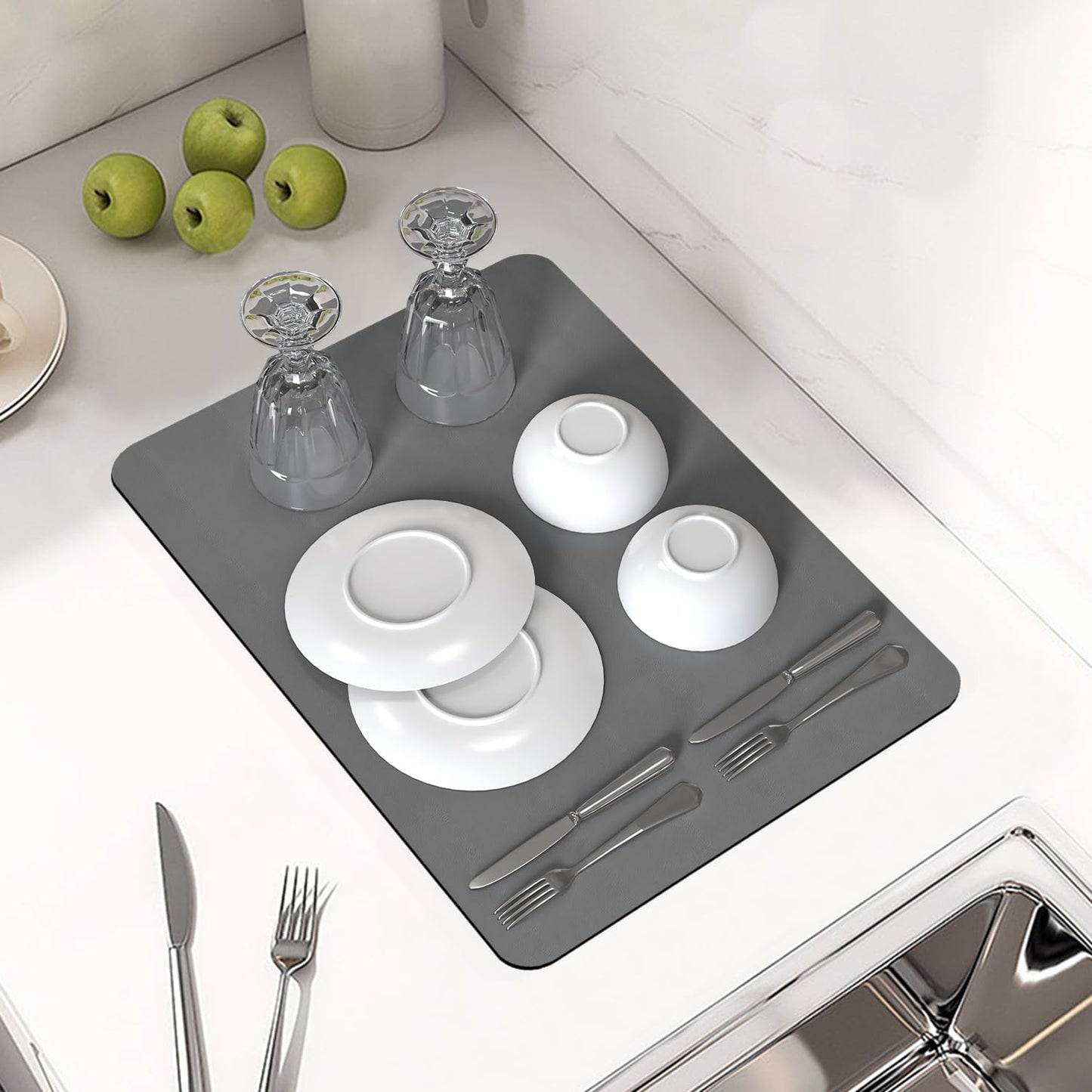 PoYang 17"x12" Coffee Mat Small, Coffee Bar Accessories for Countertop, Absorbent Dish Drying Mat, Anti-Slip and Hide Stain Pad for Espresso Machine, Espresso Maker and Kitchen Counter, Gray