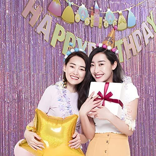 BRAVESHINE Pink Streamers Tinsel Foil Fringe Curtains - 2Pcs 3.2x8.2ft Metallic Photo Booths Backdrop for Girl/Princess/Birthday/Bridal Shower/Engagement/Bachelorette/Boo/Halloween Party Decorations