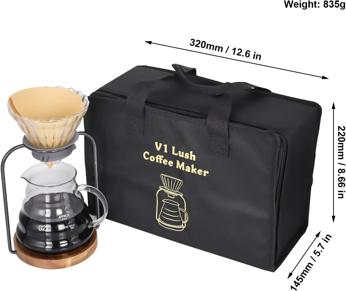 SOTECH Pour Over Coffee Dripper Set, Filter Holder Glass Server with Paper Coffee Filters Manual Stand for Tea and Saffron