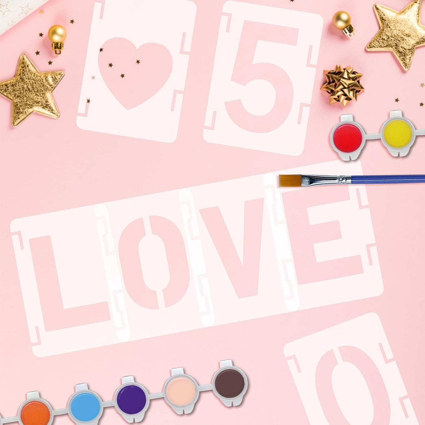 2 Inch Letter Stencils Symbol Numbers Craft Stencils, 63 Pcs Reusable Alphabet Templates Interlocking Stencil Kit for Painting on Wood, Wall, Fabric, Rock, Sign, DIY Art Projects (Letter and Number)