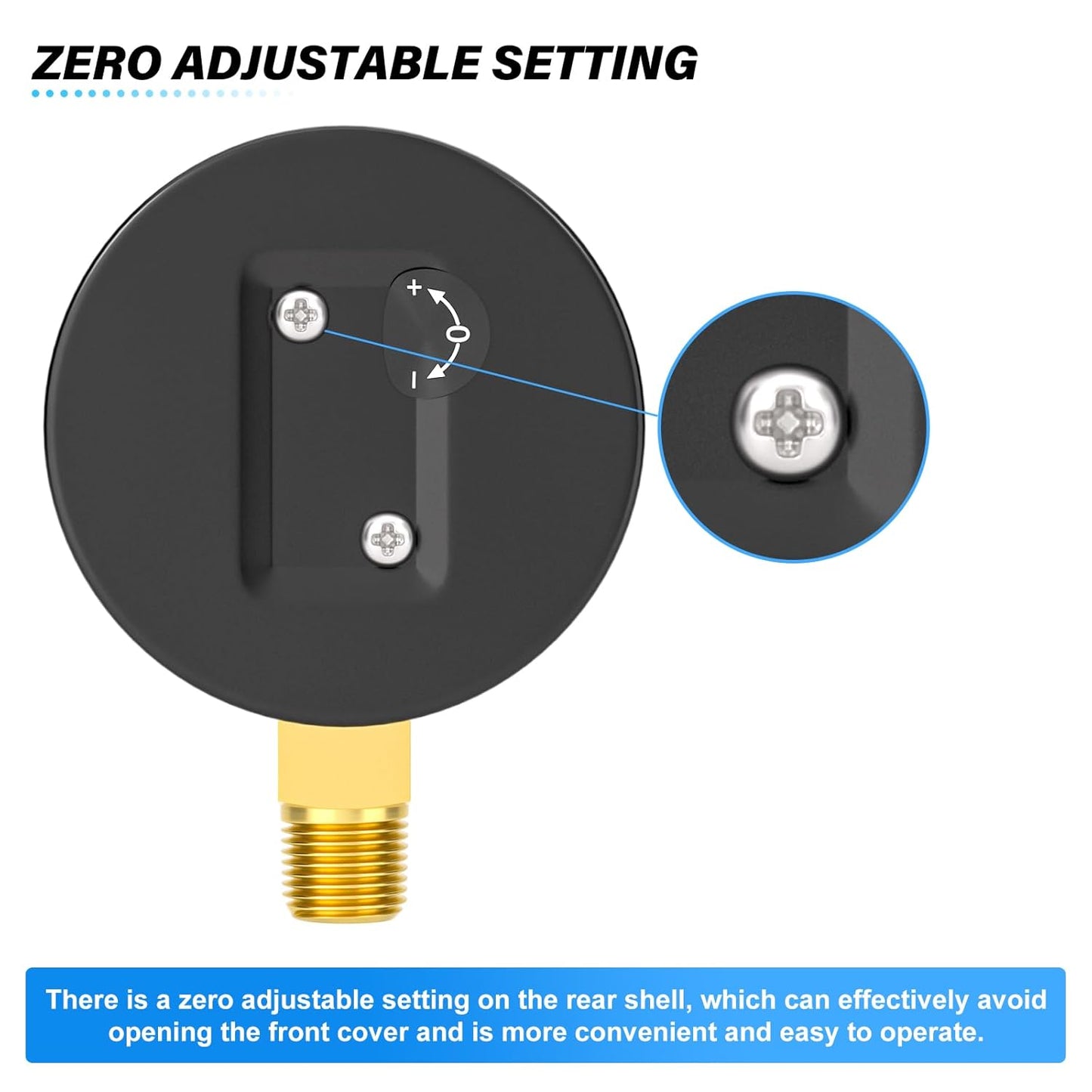 MEANLIN MEASURE 0-15 in H2O Diaphragm Type Capsule Low-Pressure Gauge, Water Column Gauge, 2.6" Dial, 1/4" NPT, Rear Adjustable Knob, with 1/2" NPT and 3/8" NPT Hex Bushing, Lower Mount