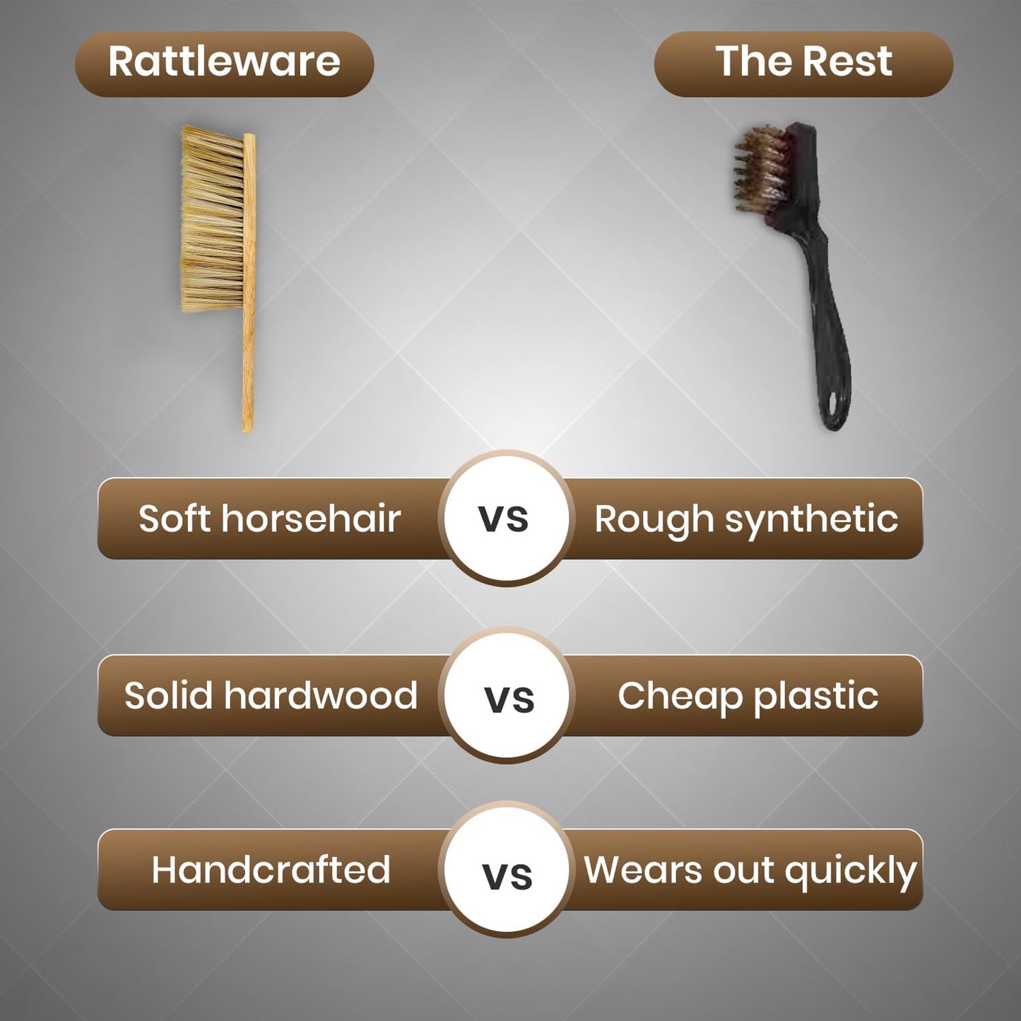Rattleware Durable 11β Counter Brush - Solid Wood Handle, Horsehair Bristles & Static-Fre - Ideal for Home & Commercial Use