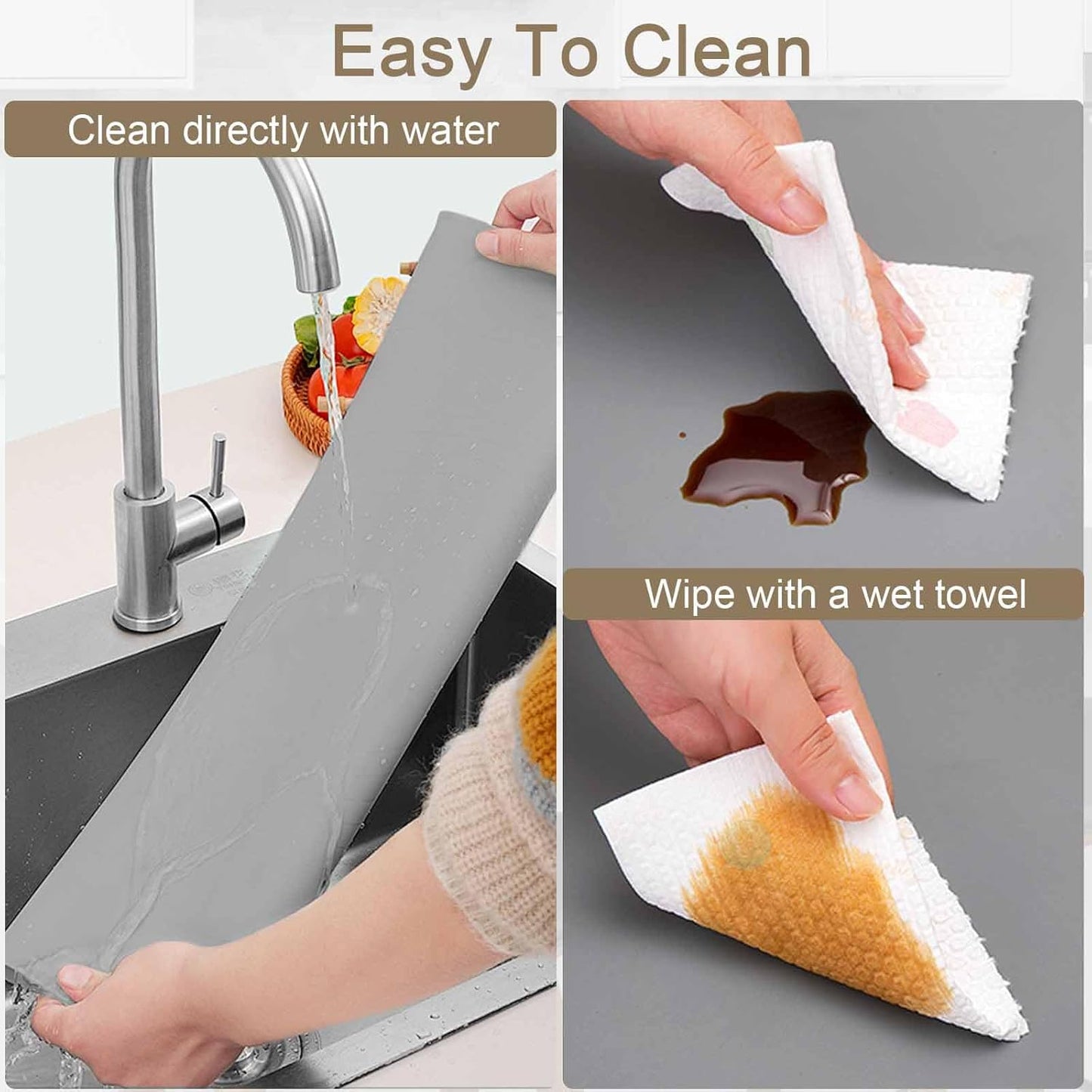 120"x24"(305cmx60cm) Large Silicone Kitchen Counter Mat, Heat Resistant Non-Slip Countertop Protector, Waterproof Multipurpose Mat for Kitchen Island, Dark Gray