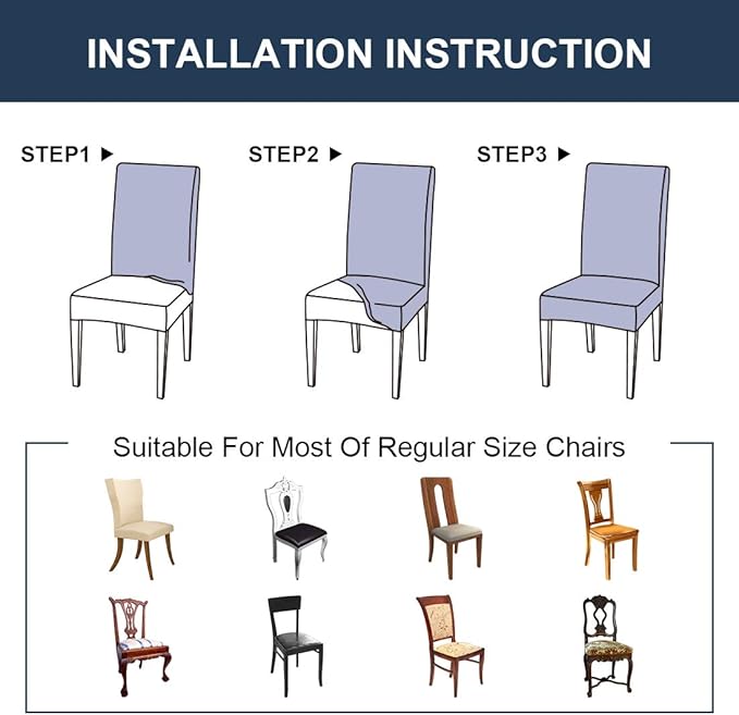 JQinHome 4 Pcs Dining Chair Slipcover, High Stretch Removable Washable Chair Seat Protector Cover for Home Party Hotel Wedding Ceremony