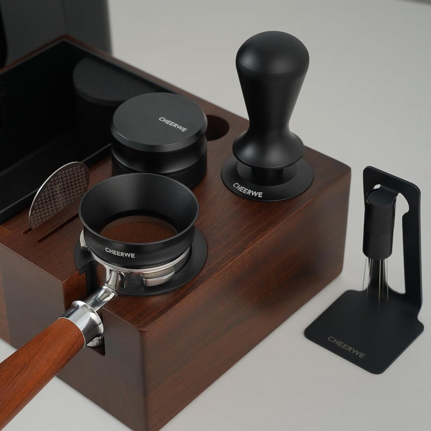 54mm Magnetic Espresso Dosing Funnel, Aluminum Coffee Ring with 8 Magnets, 25mm Height, Black