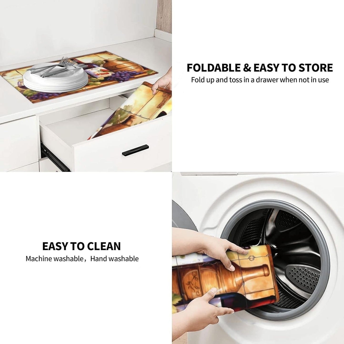 Large Dish Drying Mats For Kitchen Counter Microfiber Kitchen Drying Mat XL Draining Pad Absorbent Quick Drying Dish Mat 18x24 Inch - Wine Bottle Tile Mural