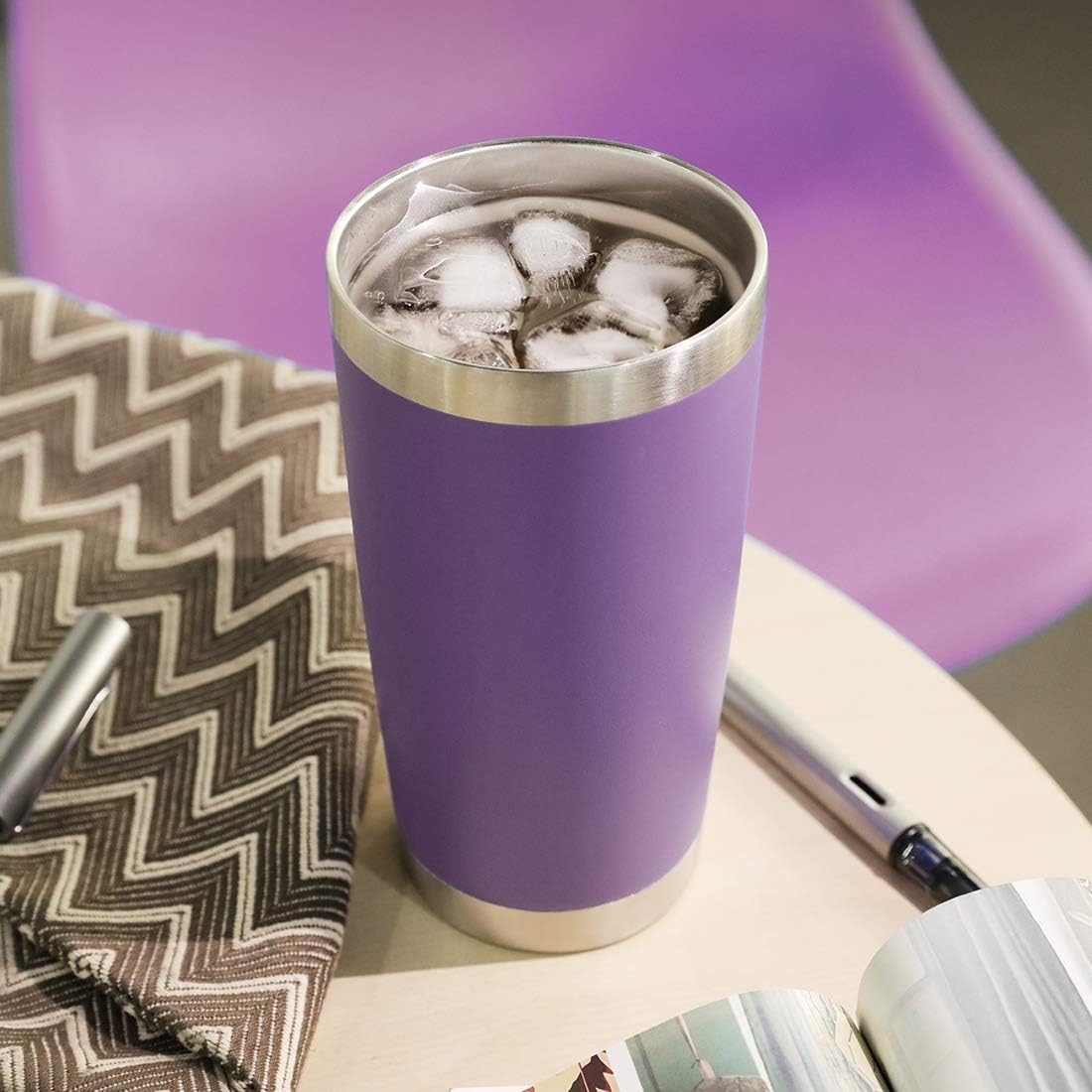 DOMICARE 20oz Stainless Steel Tumbler Bulk with Lid, Double Wall Vacuum Insulated Travel Mug, Powder Coated Coffee Cup (Powder Purple, 12)