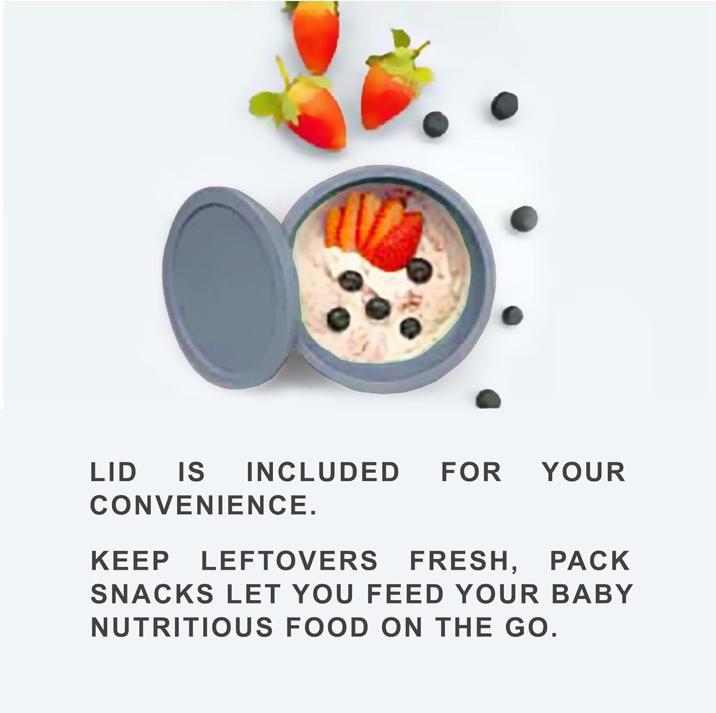 Octopod Silicone Baby Suction Bowl With Lid - Toddler & Baby Bowls, Baby Food Containers, Spill Proof Bowls For Toddlers, Suction Baby Bowls With Lids, Food Grade Silicone Bowls For Babies (Gray)