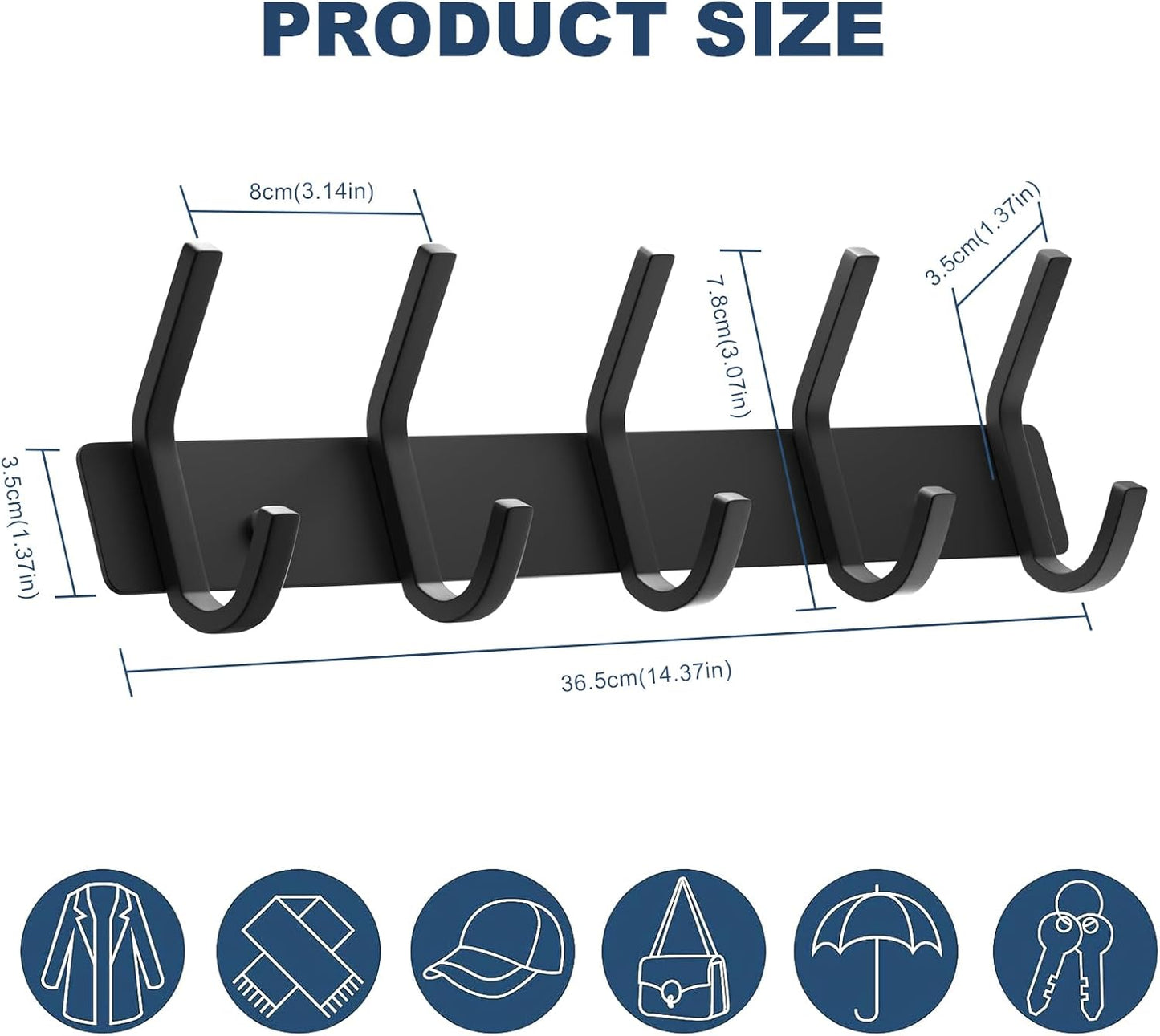 VAEHOLD Wall Hooks, Heavy Duty Aluminum Towel Hooks for Hanging Coat, Hat, Key, Clothes, Closet Hook Wall Mount for Kitchen, Bathroom, Office (“C“ Shape Coat 5 Hooks 2 Pack)