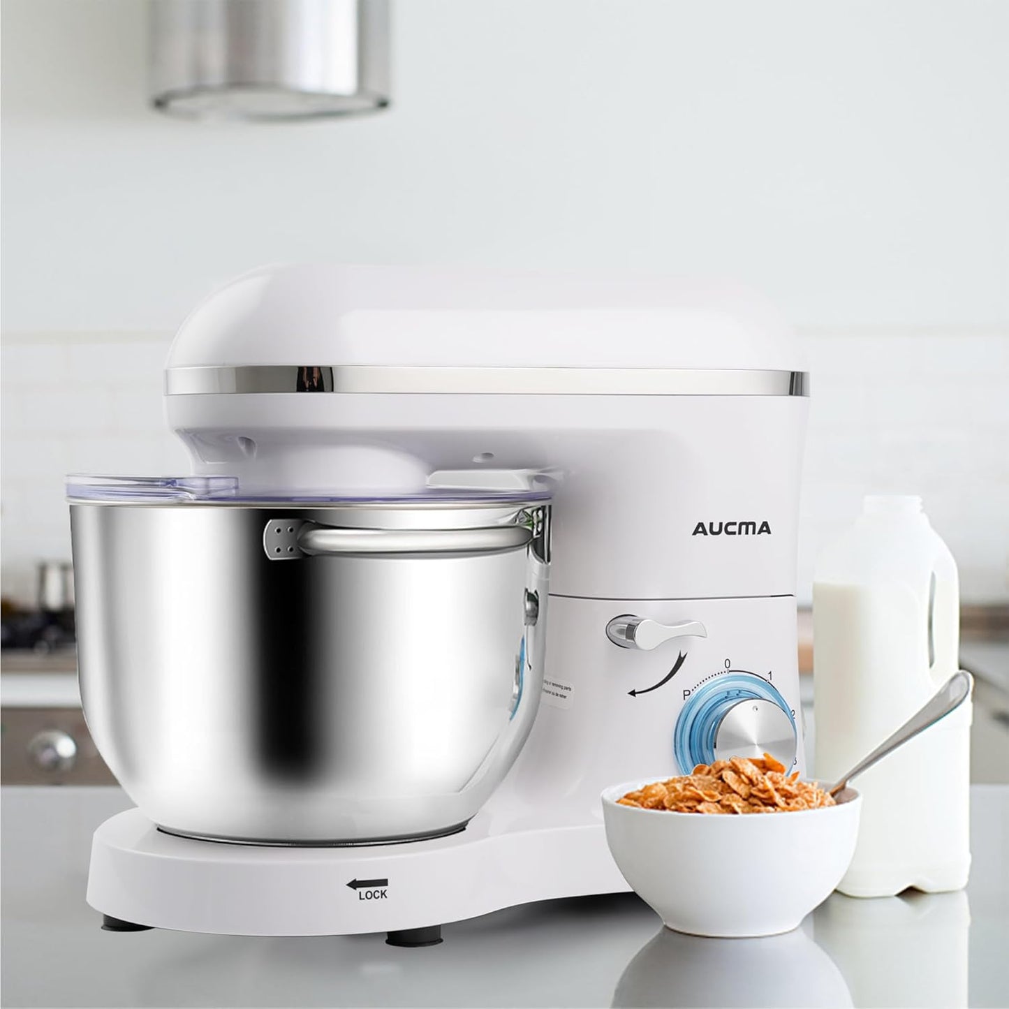 Aucma Stand Mixer,6.5-QT 660W 6-Speed Tilt-Head Food Mixer, Kitchen Electric Mixer with Dough Hook, Wire Whip & Beater (6.5QT, White)