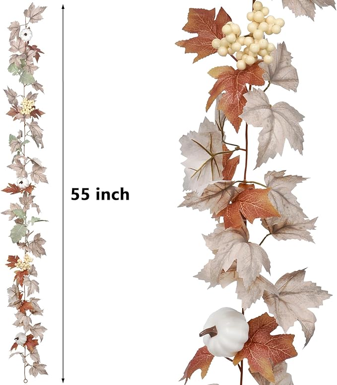 DearHouse Fall Maple Leaf Garland, 5.9Ft Hanging Vine Artificial Autumn Foliage for Thanksgiving, Home, Wedding, Fireplace, Party, Christmas Decor (White)