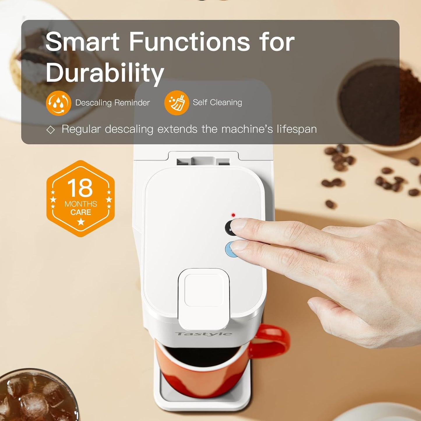 Mini Hot and Iced Coffee Maker Single Serve, for K Cup and Ground, 6 to 14 Oz Brew Sizes, with Recipe Book, for Home, Travel, RV, Office and Dorm, Pearl White