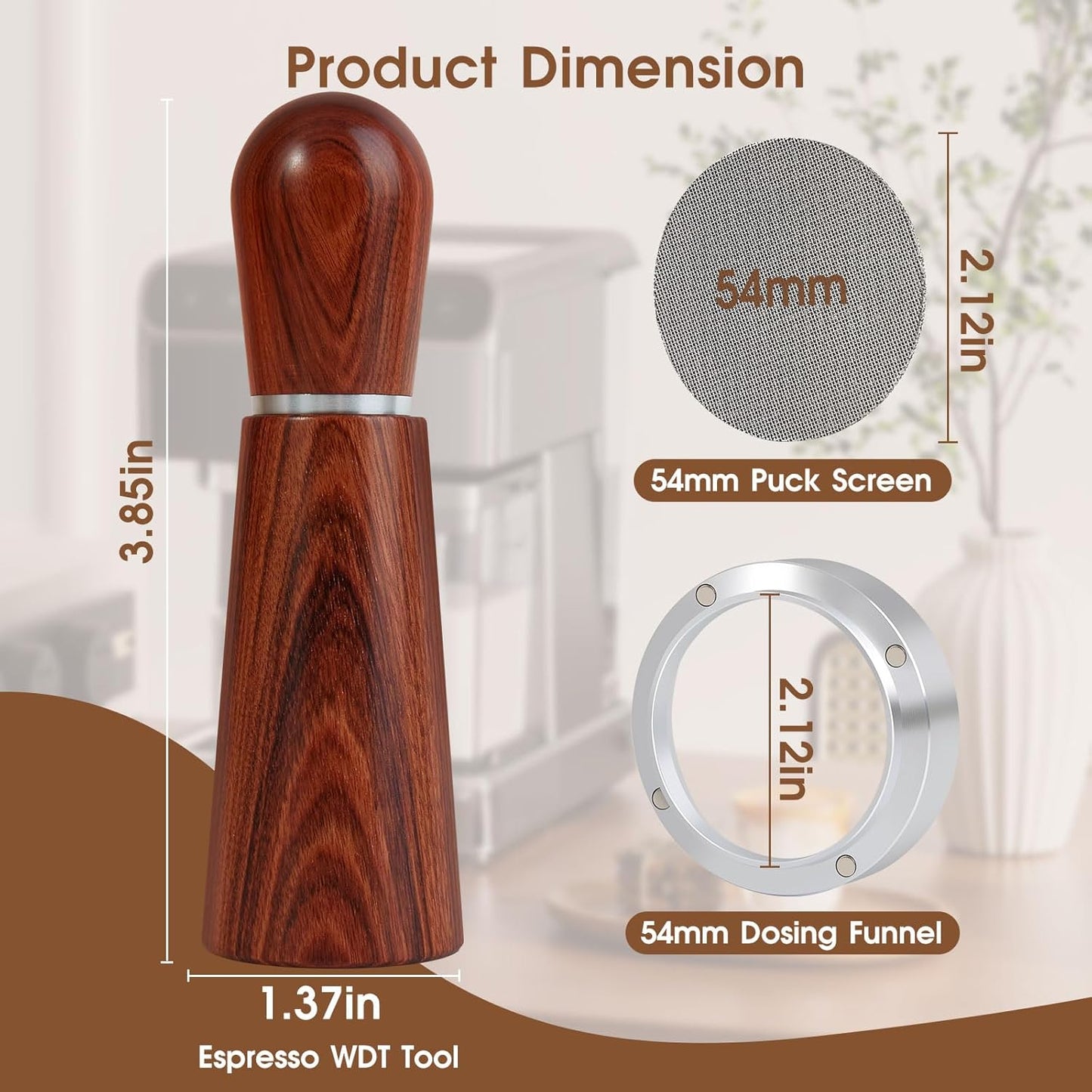 54mm Espresso Accessories Kit, WDT Tool, Dosing Funnel and Puck Screen Set, 316 Stainless Steel Needle Coffee Distribution Stirrer Fits Breville 54 mm Espresso Machines and Portafilter