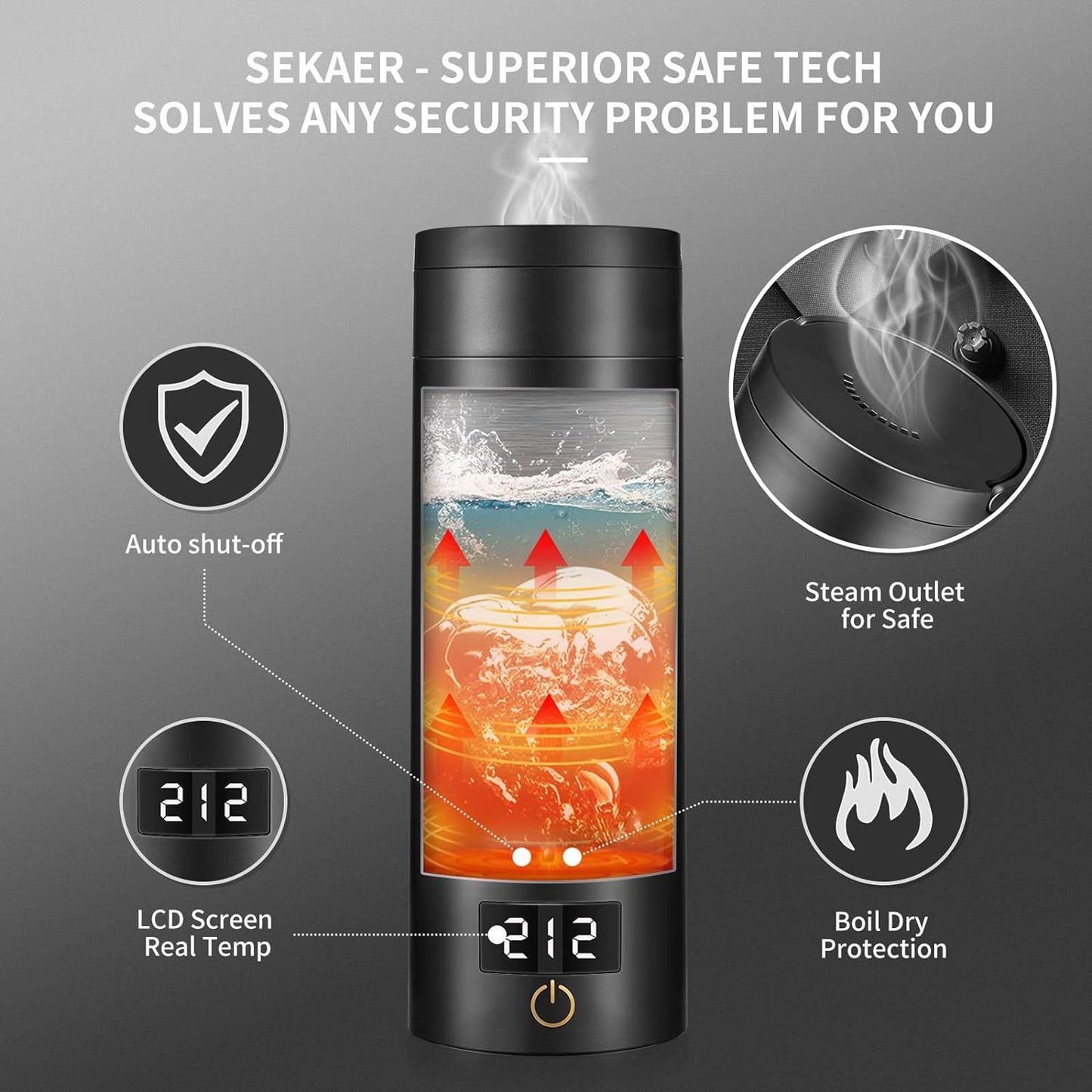 Sekaer Travel Electric Tea Kettle Portable Small Mini Coffee Kettle, with 4 Variable Presets, Personal Hot Water Boiler 304 Stainless Steel with Auto Shut-Off & Boil Dry Protection, SY-618B