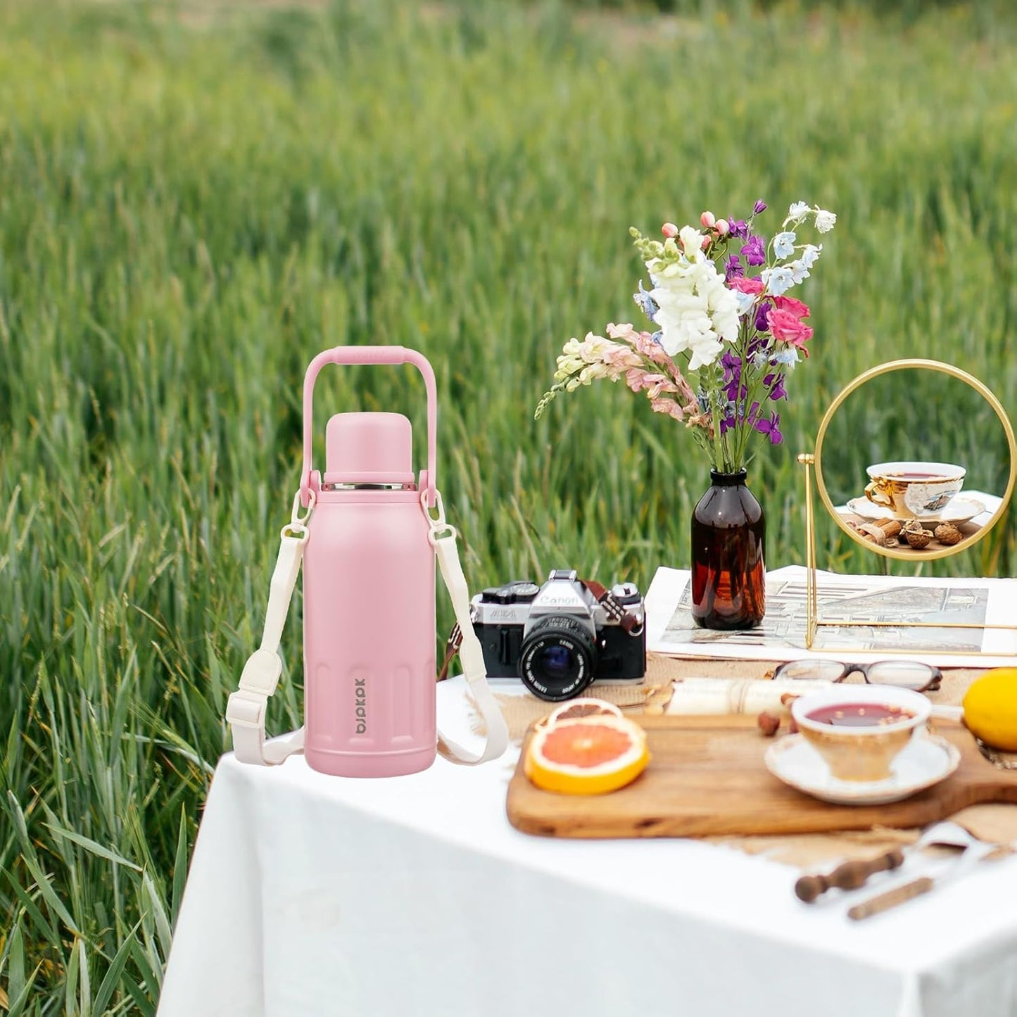 BJPKPK Insulated Thermos Water Bottle with Handle and Lid 50oz BPA Free Stainless Steel Water Bottles for Cold and Hot Beverages,Blue Haze