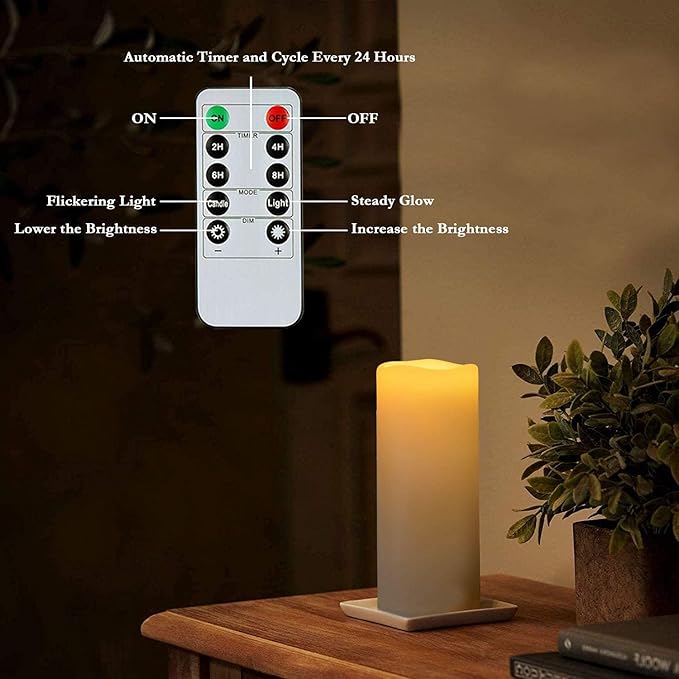 Homemory 4" x 10" Large Waterproof Outdoor Flameless Candles, Battery Operated LED Pillar Candles with Remote and Timers for Indoor Outdoor Lanterns, Long Lasting, Dark Ivory, Set of 4