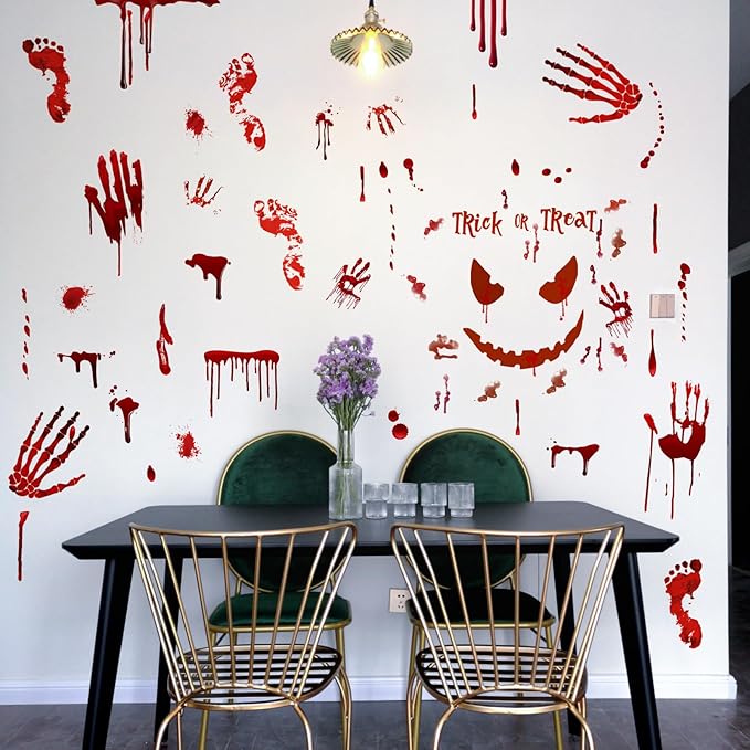 Scary Halloween Decorations Bloody Handprint Footprint Stickers Clings Decals Window Bathroom Floor Restroom,Horror Party Decor Halloween Indoor/Outdoor Decoration