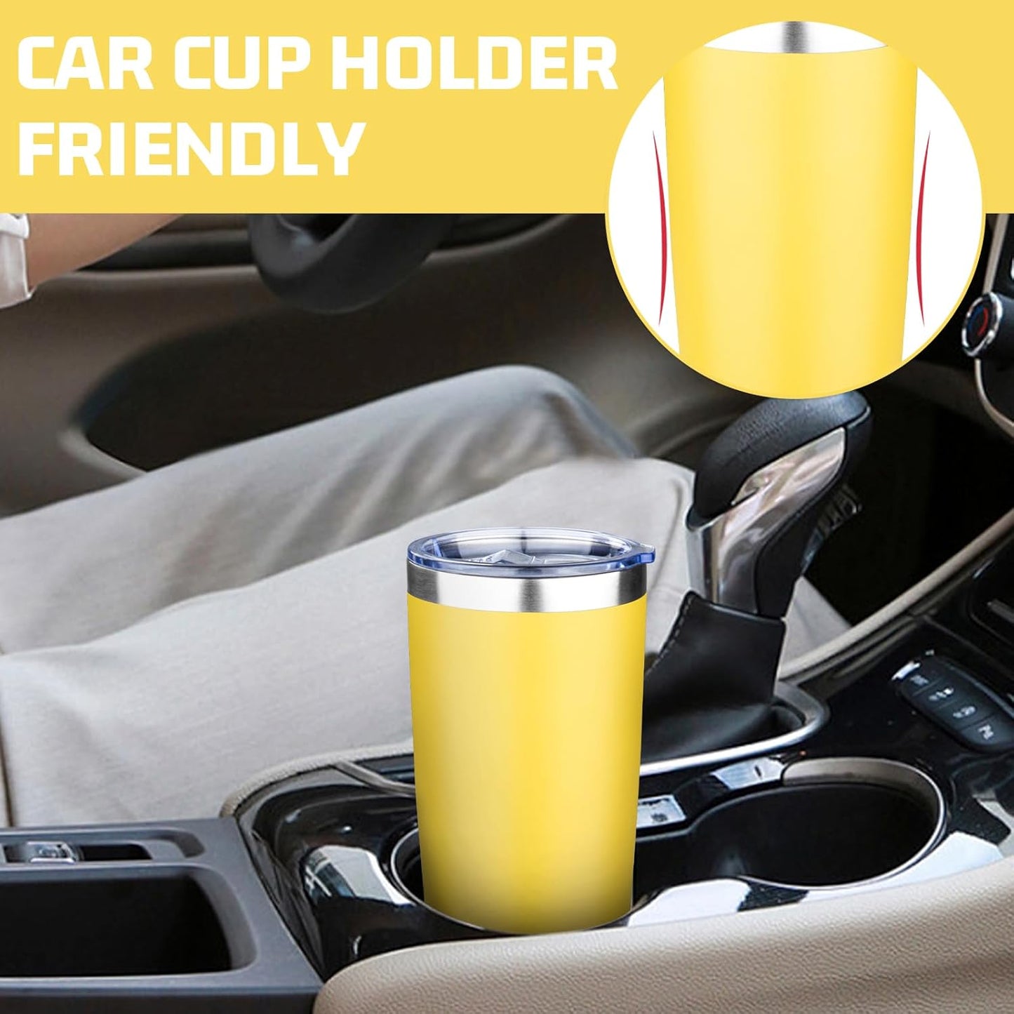 20oz Tumbler with Lid Double Wall Vacuum Insulated Travel Coffee Mug Stainless Steel Thermal Cup Powder Coated Sturdy Coffee Tumbler for Hot and Cold Beverage (Yellow,1)