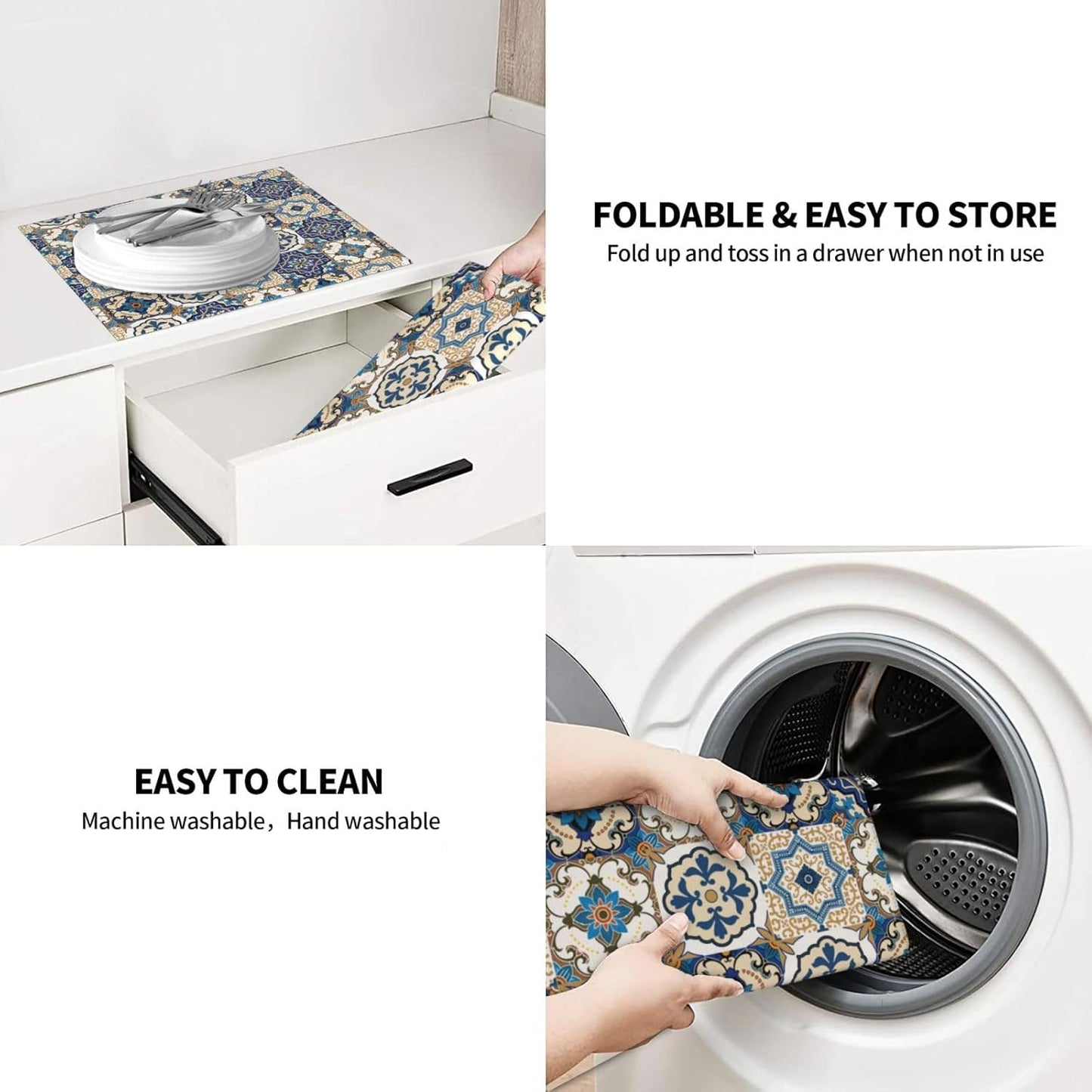 Colorful Moroccan Dish Drying Mat, Highly Absorbent Microfiber Kitchen Counter Pad Reusable Washable, 16*18"