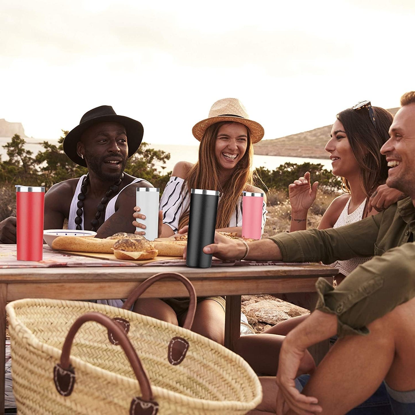 HASLE OUTFITTERS 20 oz Skinny Tumblers Bulk Set, Stainless Steel Insulated Slim Tumblers with Lids, Reusable Double Wall Travel Coffee Mugs, Durable Powder Coated Travel Water Cups(Red, 12)