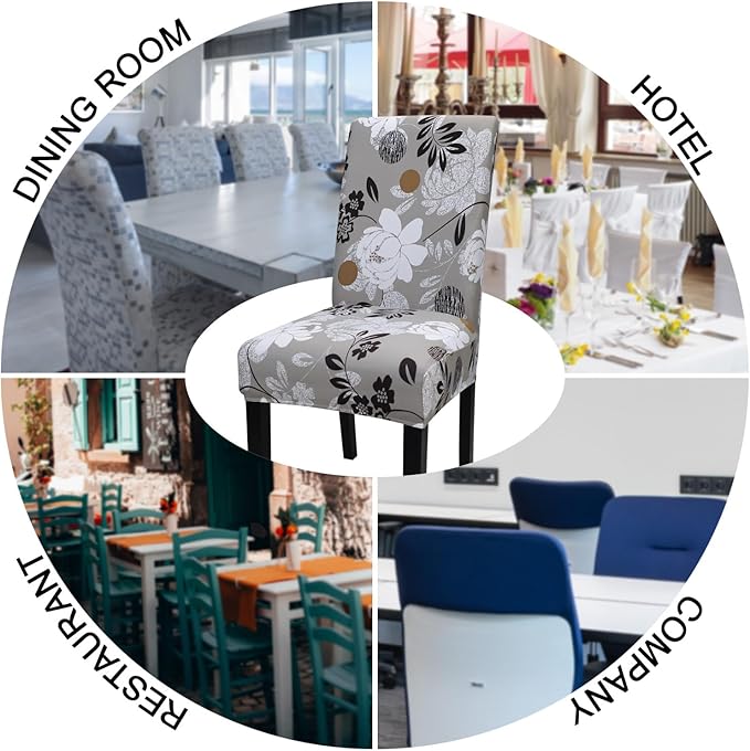 JQinHome Chair Covers for Dining Room Set of 4, High Stretch Removable Washable Parsons Chair Slipcover for Home Party Hotel Wedding Ceremony (Flower,4PCS)