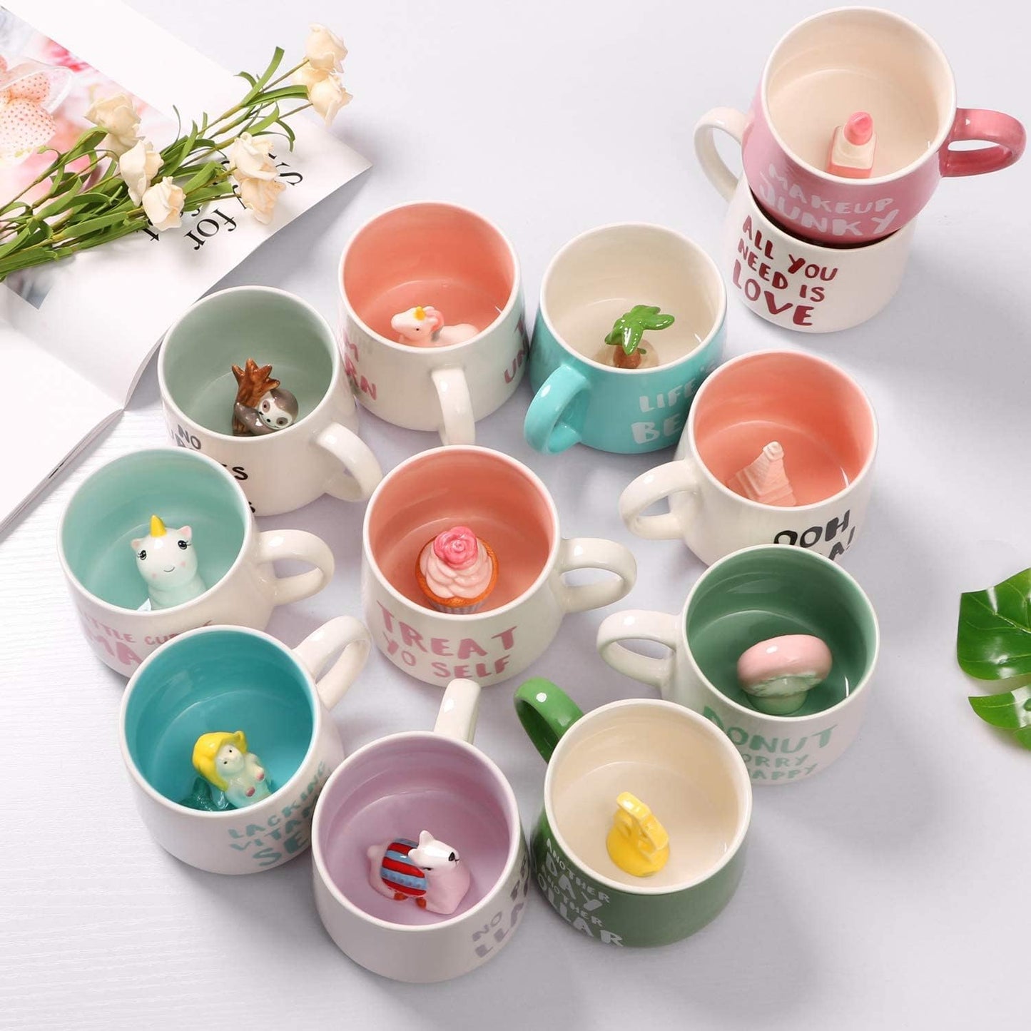 Santa Claus Ceramic Cup Hidden 3D Animal Inside Mug,12 oz Cute Cartoon Handmade Figurine Mugs,Christmas Birthday Surprise for Friends Family or Kids (Santa Claus)