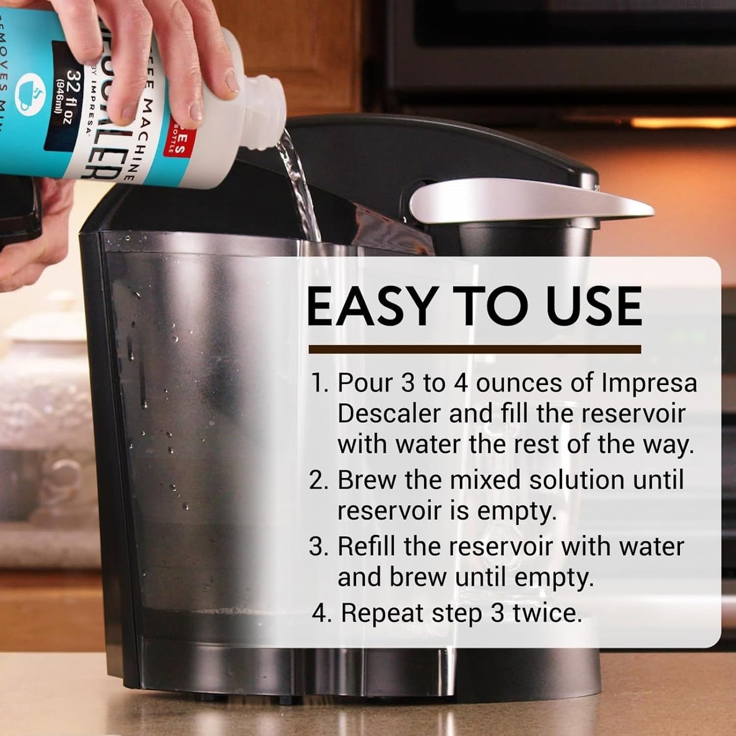 IMPRESA 10 Uses 32oz Coffee Machine Descaler for Keurig and Virtually All Single Use Coffee and Espresso Machines - Made in the USA