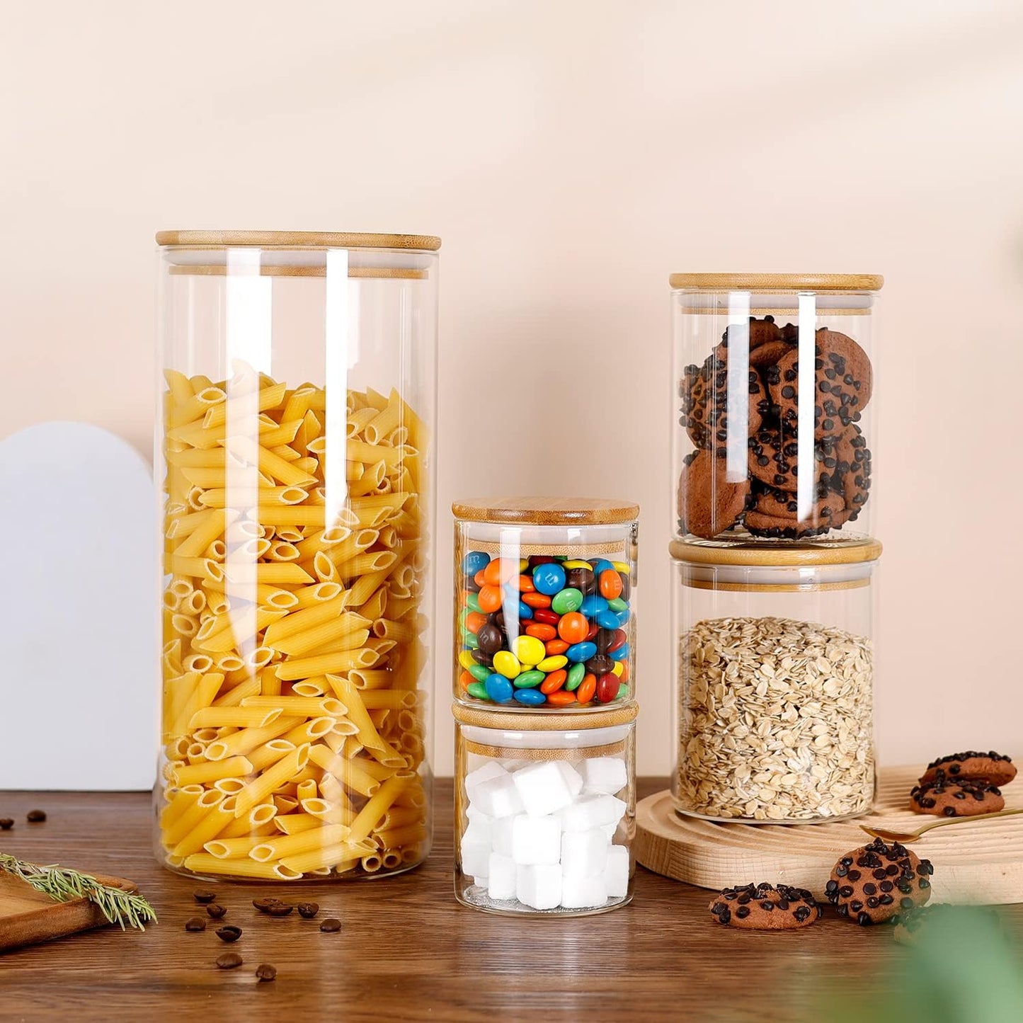 umieo Large Glass Flour and Sugar Containers 50oz Set of 2, Glass Jar with Airtight Lids, Clear Storage Containers with Bamboo Lids for Rice, Oat, Nuts, Candy, Cereal, Coffee, Beans