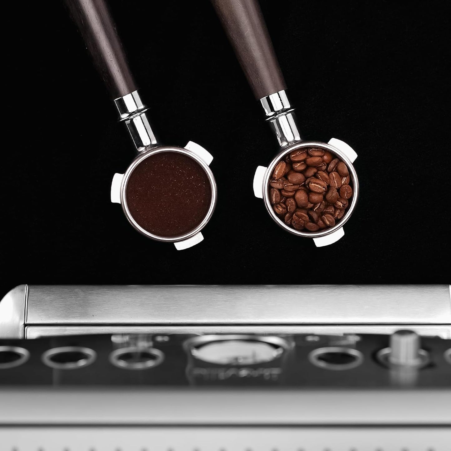 54mm Espresso Bottomless Portafilter with 3 Ear | Fits 54mm Breville/Sage Barista Espresso Machine | Stainless Steel Basket and Solid Wood Handle | Espresso Accessories