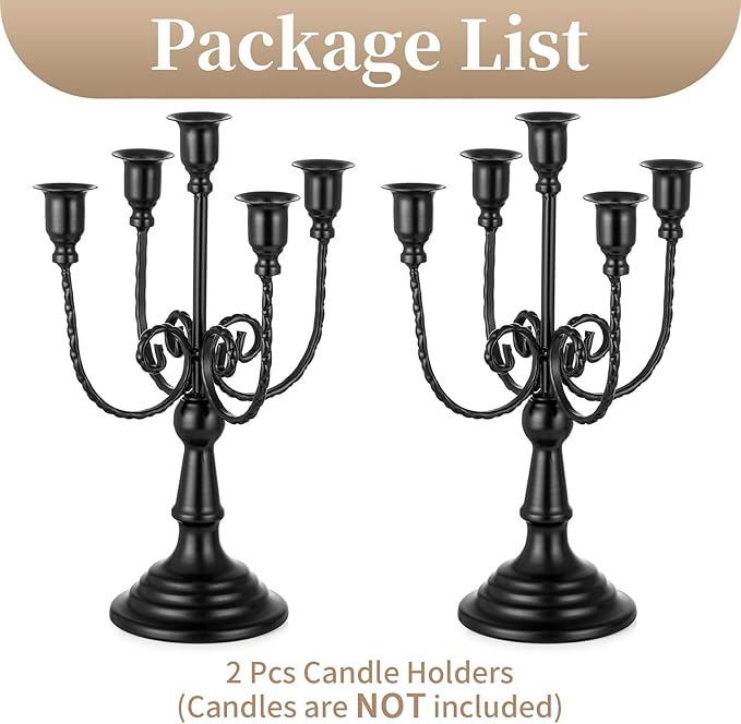 Sziqiqi Black Candelabra Candle Holder - Candle Holders for Candlesticks Set of 2 Metal Candelabrum Stand for Wedding Christmas Table Centerpieces Decor