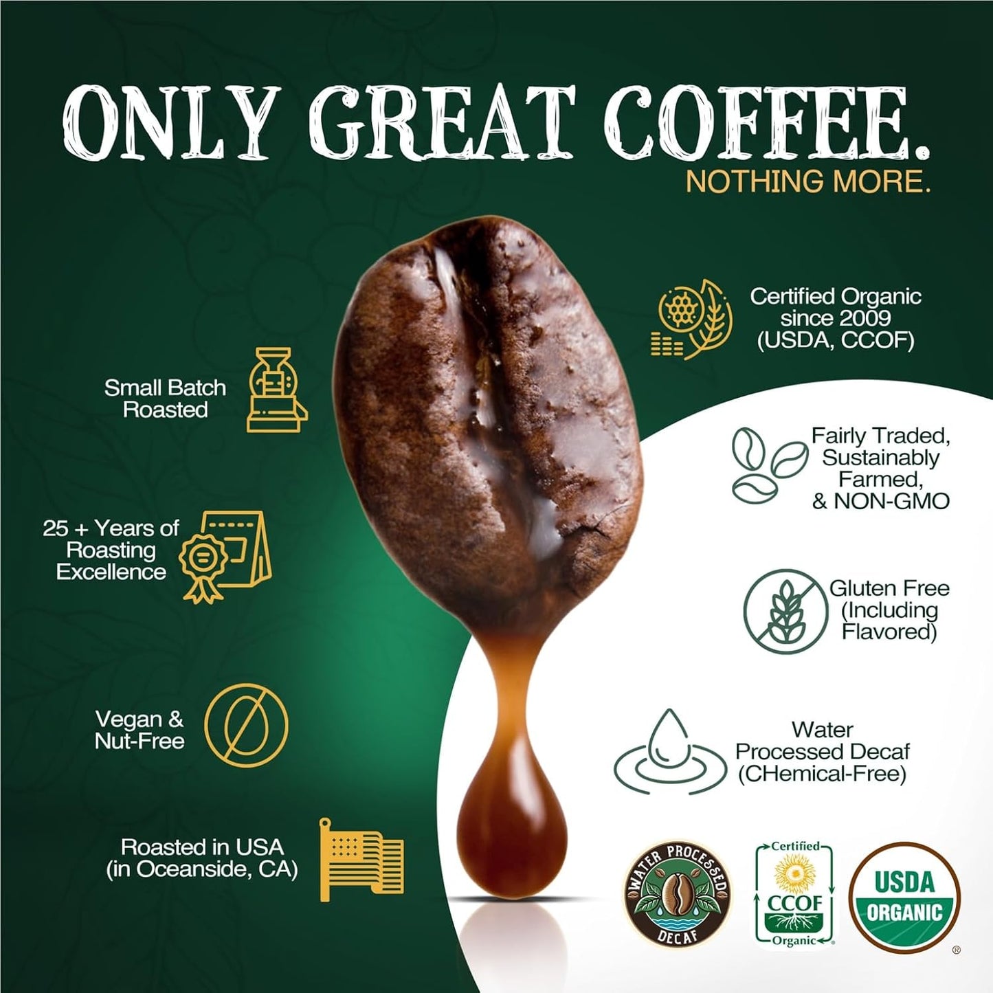 The Bean Organic Coffee Company Water Processed DECAF Milky Way, Medium Roast, Whole Bean Coffee, 5-Pound Bag