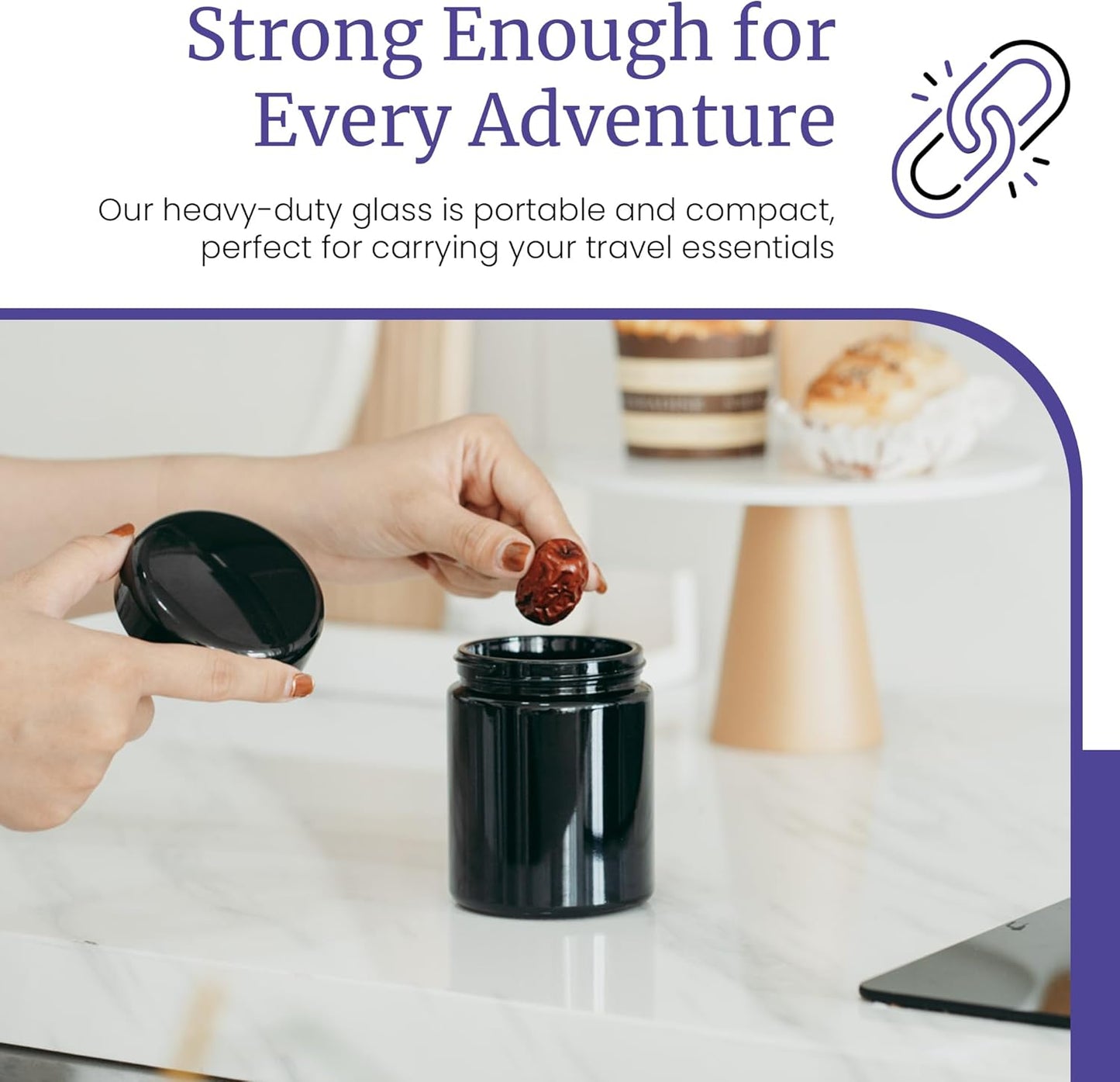 Infinity Jars, Premium Airtight Ultraviolet Glass Jar 250โฏ ML (8.3โฏfl oz) Pack 3 Smell Proof, Antistatic, Light Blocking Container for Herbs, Coffee, Tea & Spices Durable, Travel-Friendly Storage