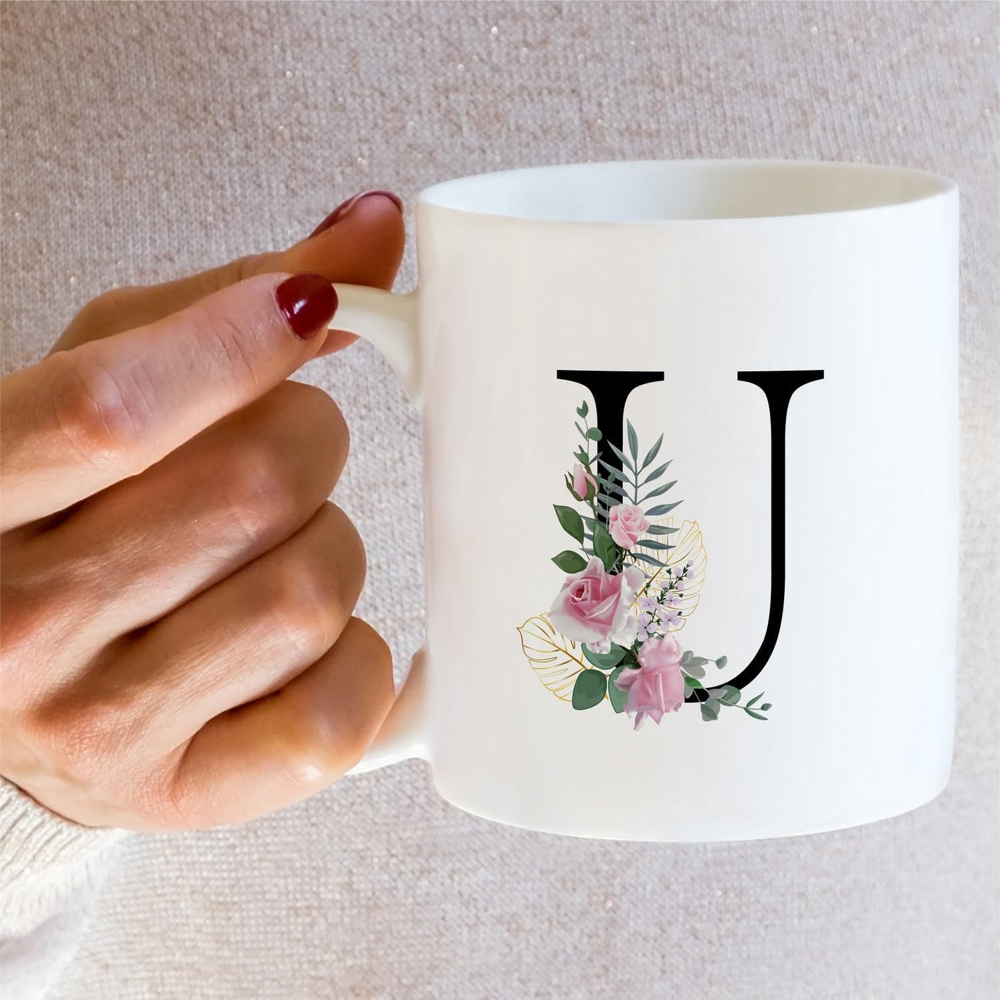 Retreez Initial A-Z Floral Botanical Bouquet Alphabet Monogrammed Monogram Mug 11 Oz Ceramic Tea Coffee Mugs - Appreciation Thank You Wedding Birthday Gifts for her friend coworker sister - U Initial