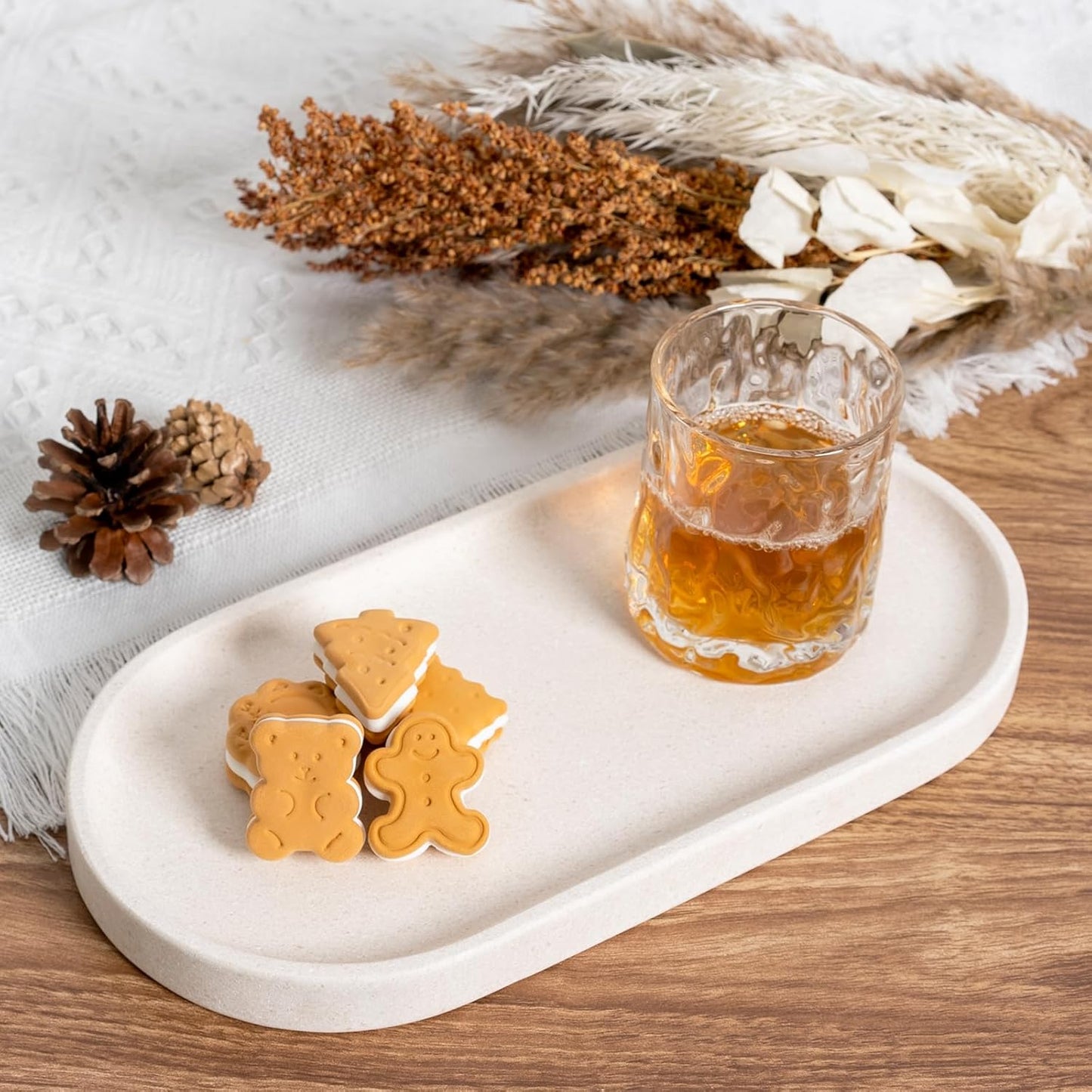 Koville Creamy White Marble Tray for Bathroom, 12"x6" Natural Luxury Marble Vanity Tray for Home Decor Countertop, Stone Oval Trays for Perfume & Jewelry Organizer, Stone Storage Trays