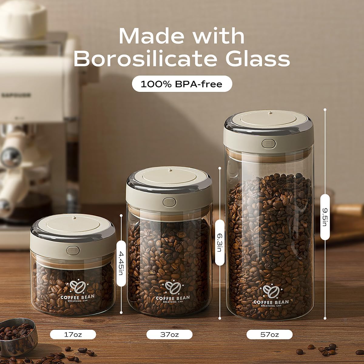 Coffee Canister with Premium Glass - Airtight Coffee Container with One-Way CO2 Valve and Freshness Tracker, Perfect for Coffee Bean Storage,(37 oz / 1100ml)