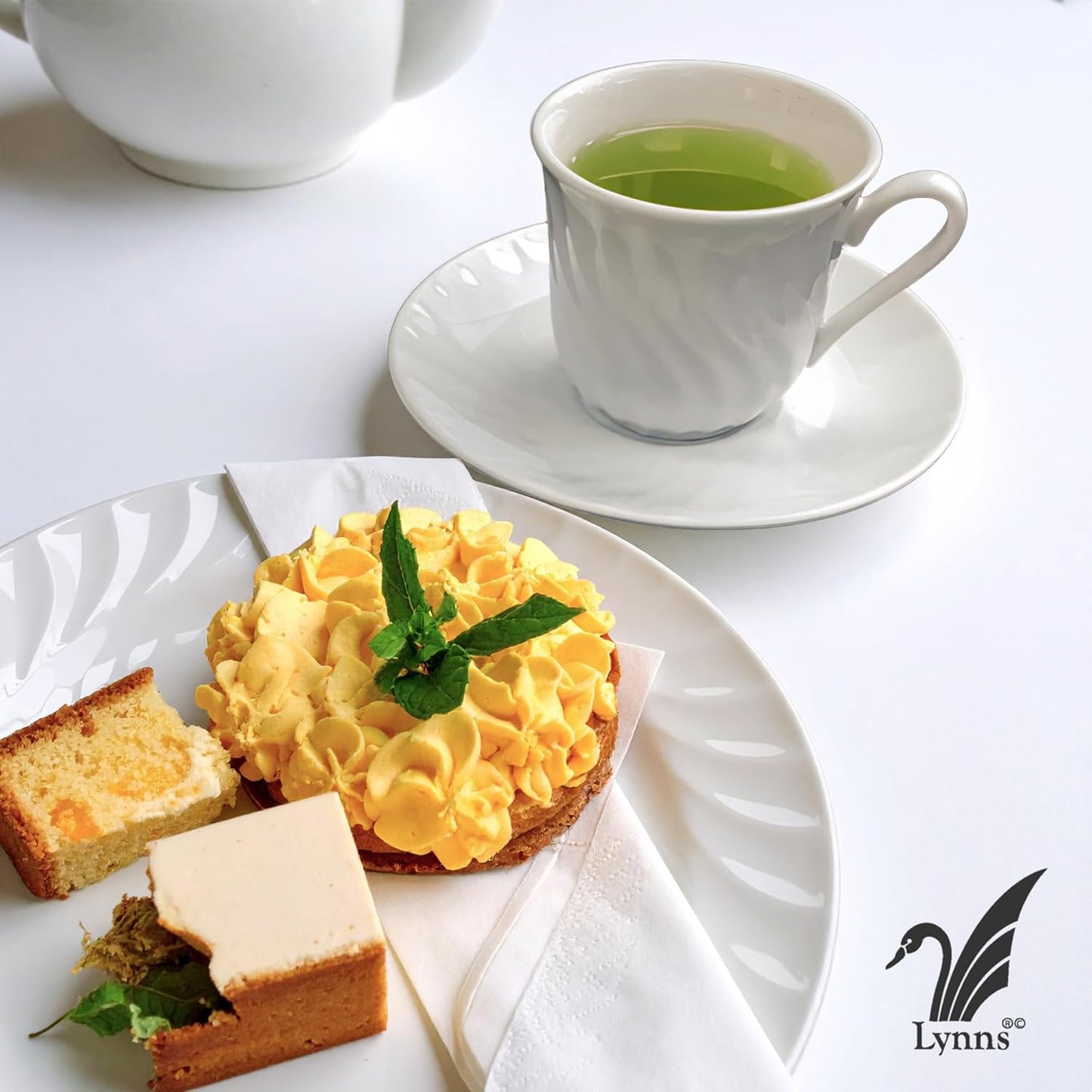 Lynns Paradise Imperial White 7oz Tea Cup Set – Embossed Porcelain Finish, Elegant for Daily Use, Vintage-Inspired Design – White Teacup and Coffee Cup Set, Porcelain Tea Cups, Service for 6