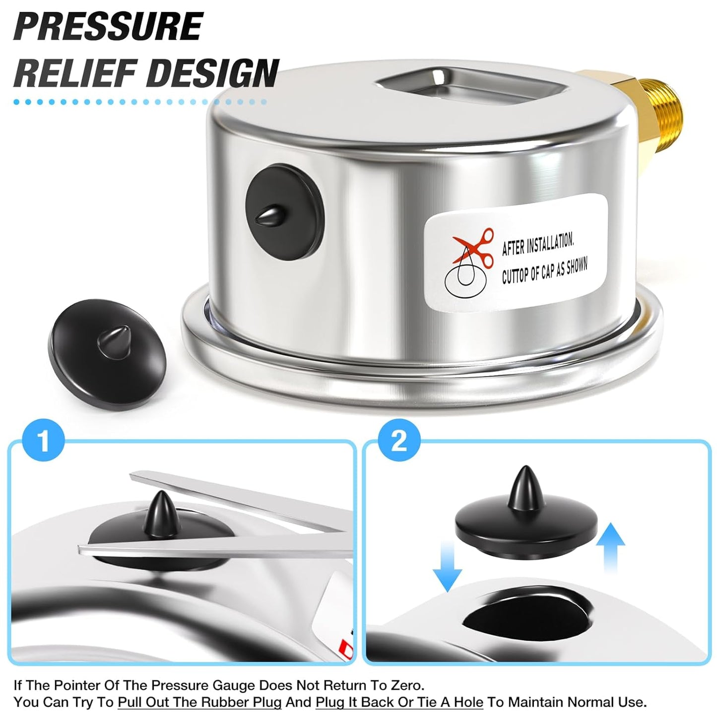 MEANLIN MEASURE 0~60Psi Dry Pressure Gauge Stainless Steel 1/8" NPT 2" FACE DIAL Waterproof for Pool Filter Pump Oil Air Compressor Tire Pressure Tester Lower Mount with 1/4" NPT and 3/8" NPT Hex Bush