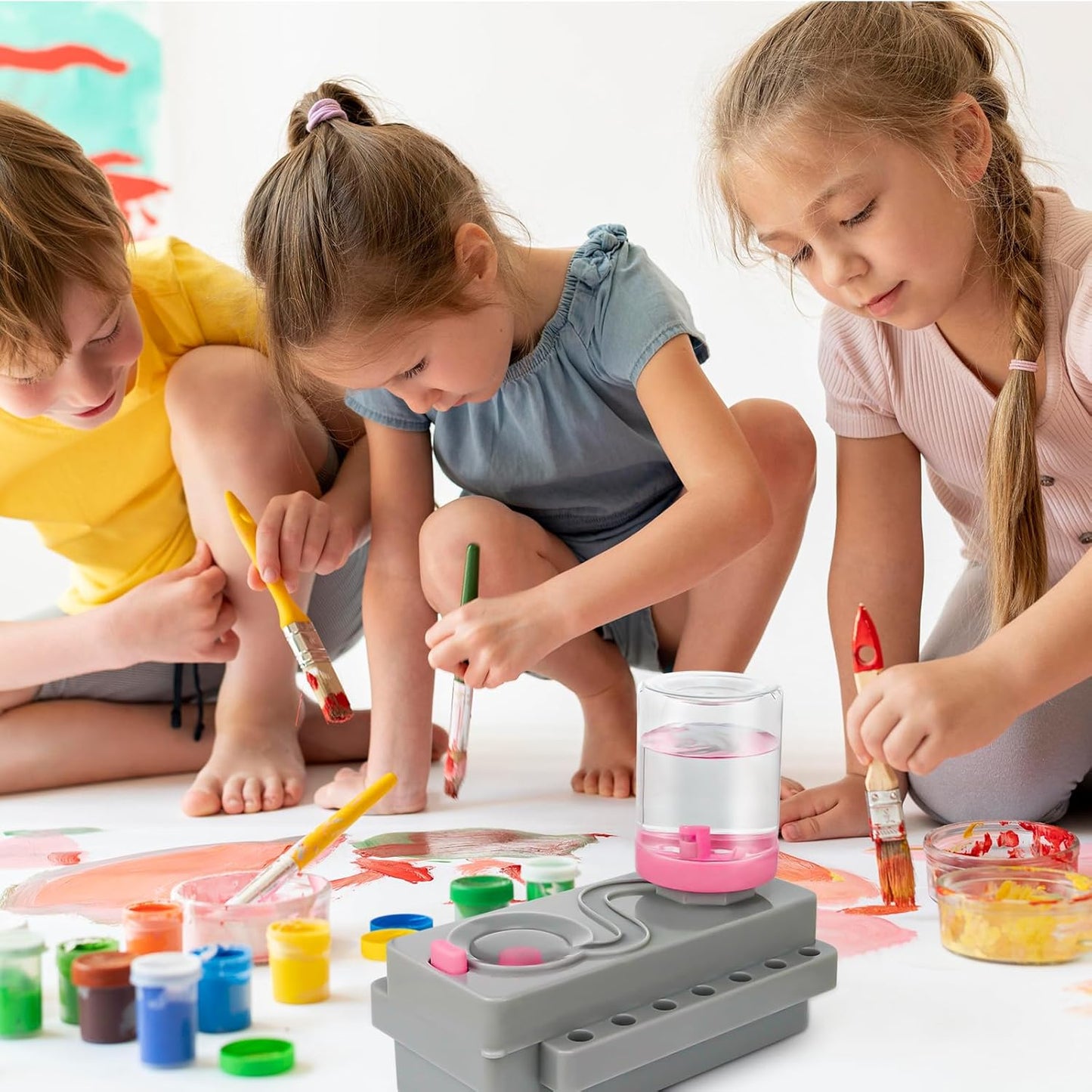 Paint Brush Cleaner, Paint Brush Rinser with Drain and Brush Holder, Paint Brush Washer Water Recycling Brush Cleaner Rinse Cup, Paint Brush Cleaner Tool for Acrylic, Watercolor, Water-Based Paints