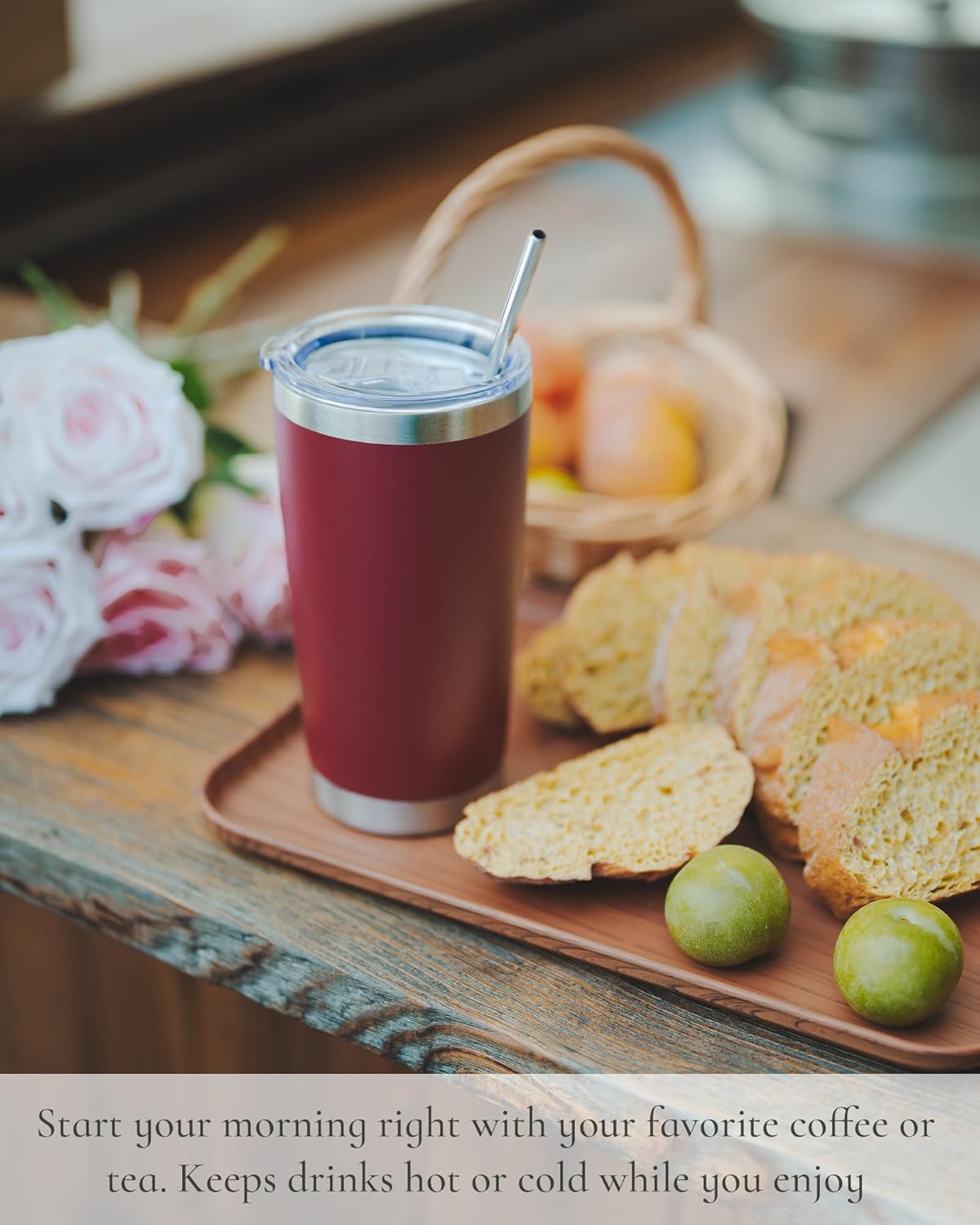 Travel Coffee Tumbler 20oz, 1 Pack Leakproof Travel Coffee Mug with Lid and Straw, Stainless Steel Double Wall Vacuum Insulated Tumbler for Hot/Iced Drinks (Textured Matte, Pink/Mint Green)