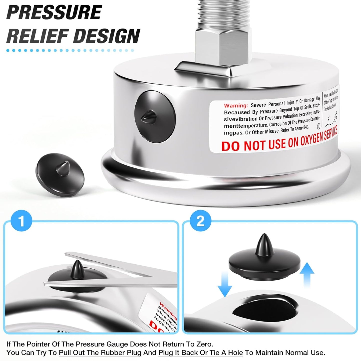 MEANLIN MEASURE 0~60Psi Liquid Filled Pressure Gauge Stainless Steel with 316 Stainless Steel Joint 1/4" NPT 2.5" FACE DIAL for Pool Filter Pump Water Oil Air Compressor Center Back Mount