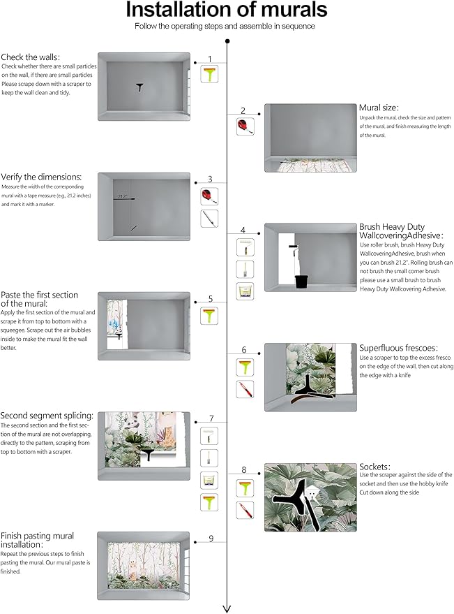 WFBHUA-Kids Tree Wallpaper Cute Animals Plants Bird Wall Decor Mural for Nursery Boys Girls Bedroom Room (Not Peel and Stick)