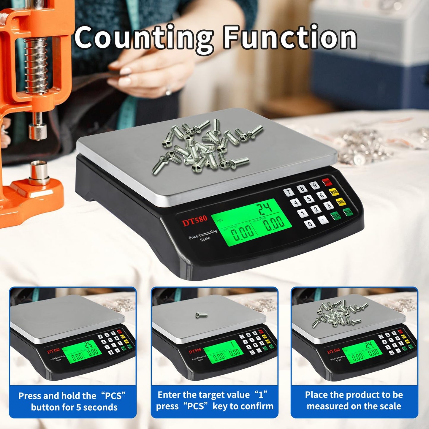 Large Digital Kitchen Scale Black 40KG/88LB Commercial Food Weight Scale Cooking Meat Baking Bread Price Computing Scale Stainless Steel Counting Scale for Deli Stores Tare Function