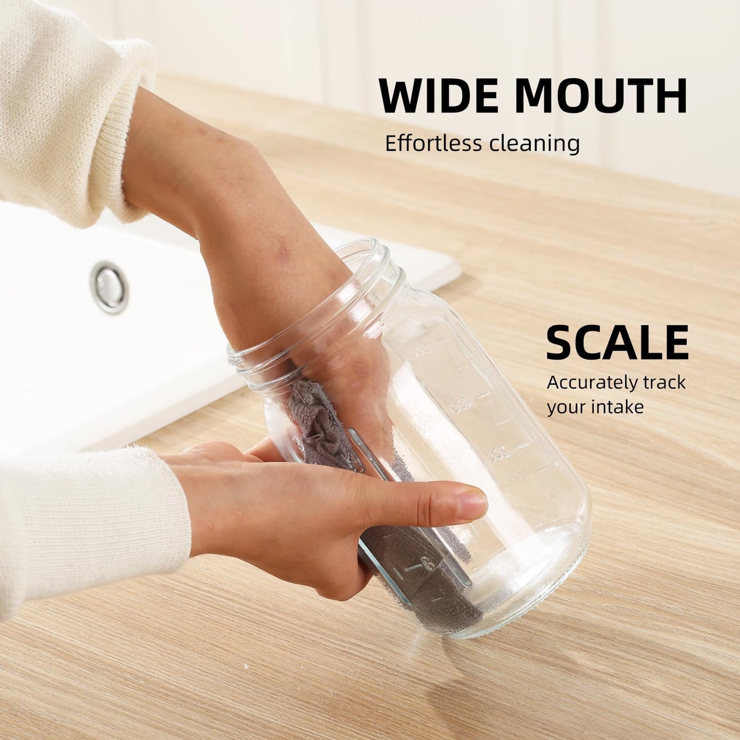 Glass Mason Jar Pitcher with Pour Spout Handle Lid, Breast Milk Pitcher Jug for Ice Tea, Cold Brew Coffee, Fridge Water, Juices, Leak Proof Storage Container (32oz 2Pack)