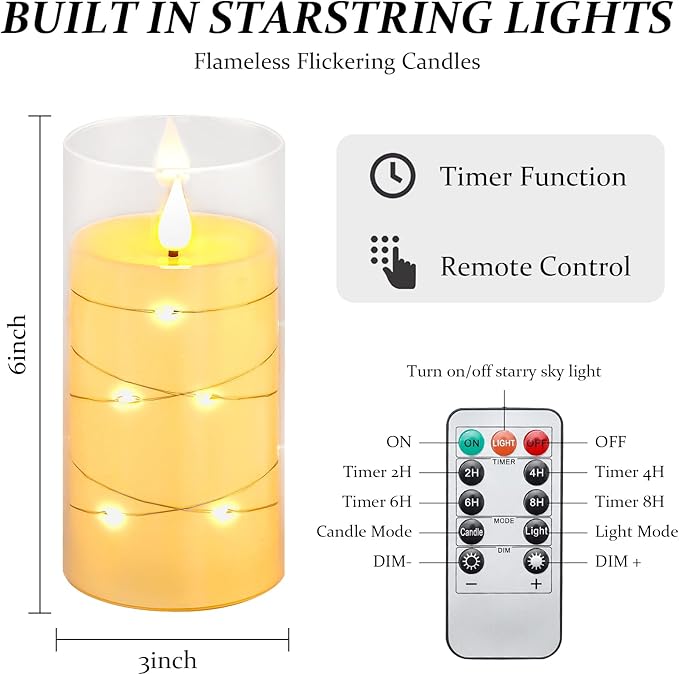 Aignis Flickering Flameless Candles Battery Operated Candles LED Candles with Remote Timer for Home/Wedding/Birthday/Holiday Decor ,Ivory White 3D Flame Set of 2 (D3 xH6 6")