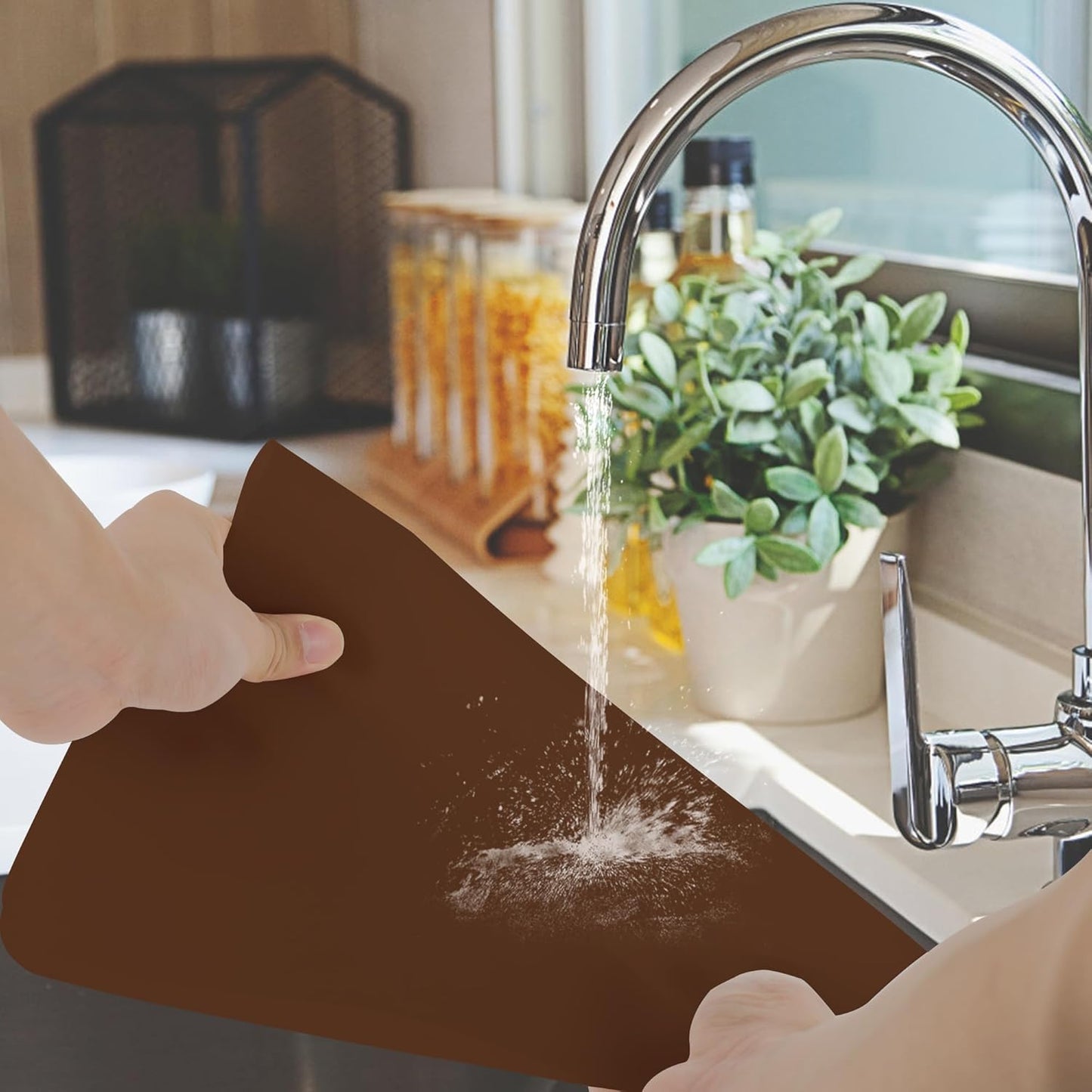 Silicone Mat for Kitchen Counter, Silicone Mat Trimable to Size (Brown, 15.7×11.8inch-4pcs), BPA-Free Silicone Placemat, Heat-Resistant NonSlip Table Mat for Air Fryer, Countertop Protector Mat