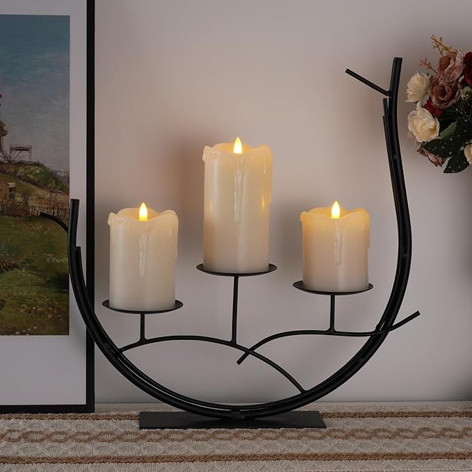 Homemory Dripping Wax Flameless LED Pillar Candles, Battery Operated with Remote Control and Timer, Set of 3, 5" H x 4" W x 6" D