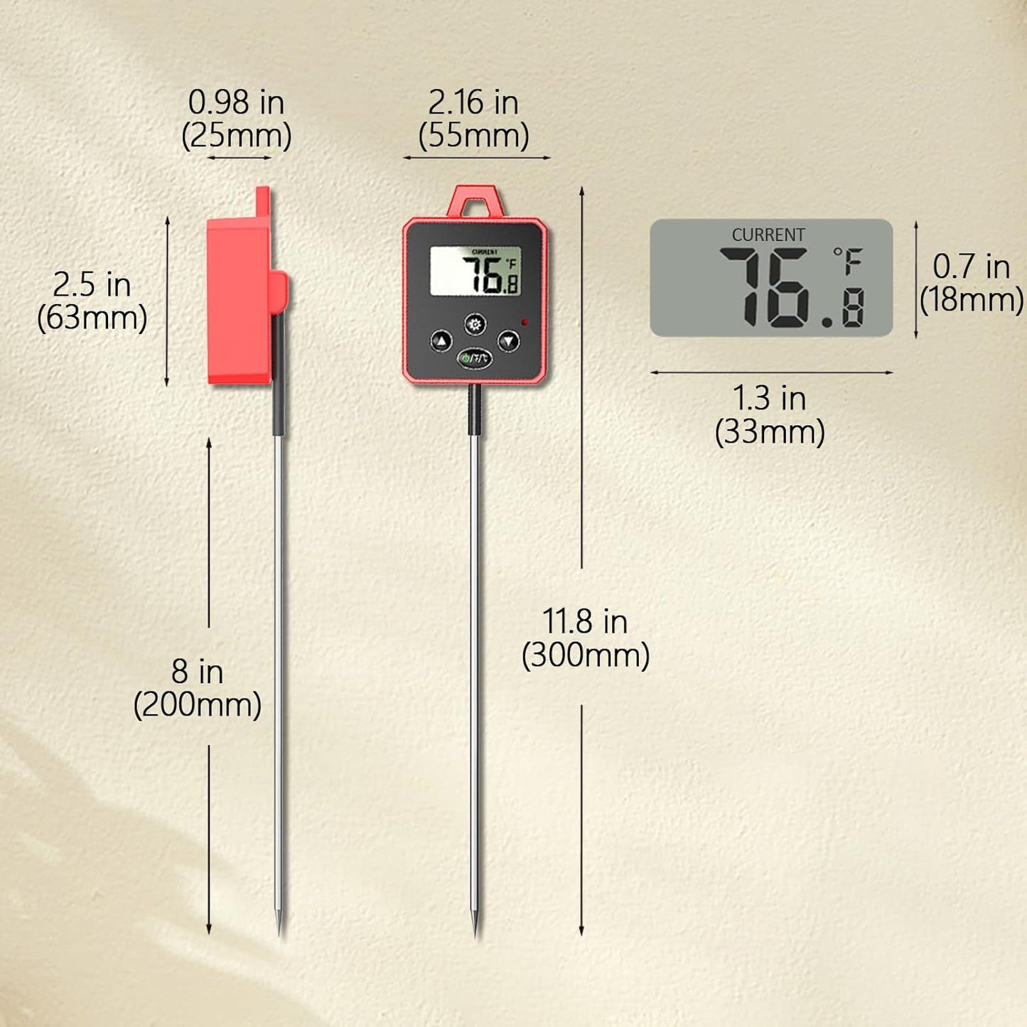 Waterproof Digital Candy Thermometer for Candy Making, Instant Read Cooking Thermometer with Pot Clip, Backlight LCD, 8" Long Probe, Temperature Alarm, ℃/℉ Switch for Kitchen, Outdoor BBQ