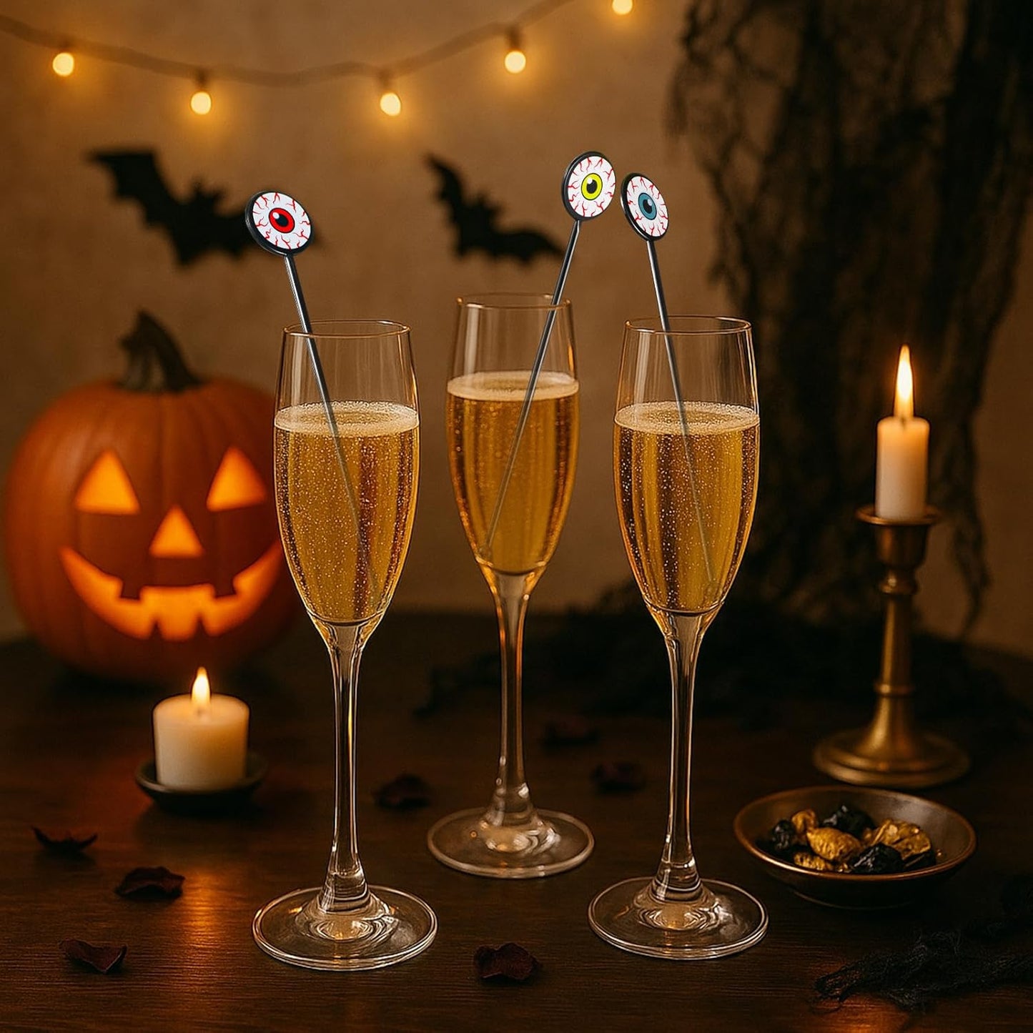 30 Pcs Halloween Swizzle Sticks Plastic Coffee and Cocktail Stirrers Fall Thanksgiving Drink Stirrers Cocktail Mixers for Halloween Fall Autumn Party Tea Coffee Bar Decoration(Horror Eyeball)
