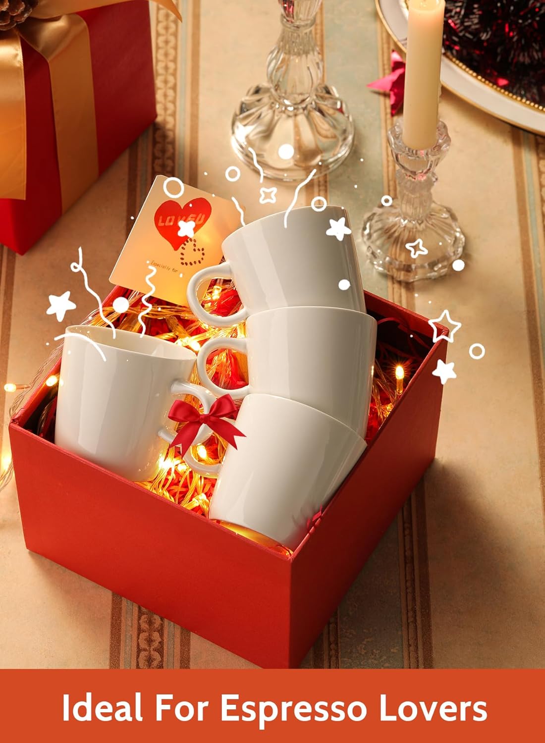 Sweese 5oz Porcelain Espresso Cups Set of 4, Mini Coffee Mugs Demitasse Cups - White